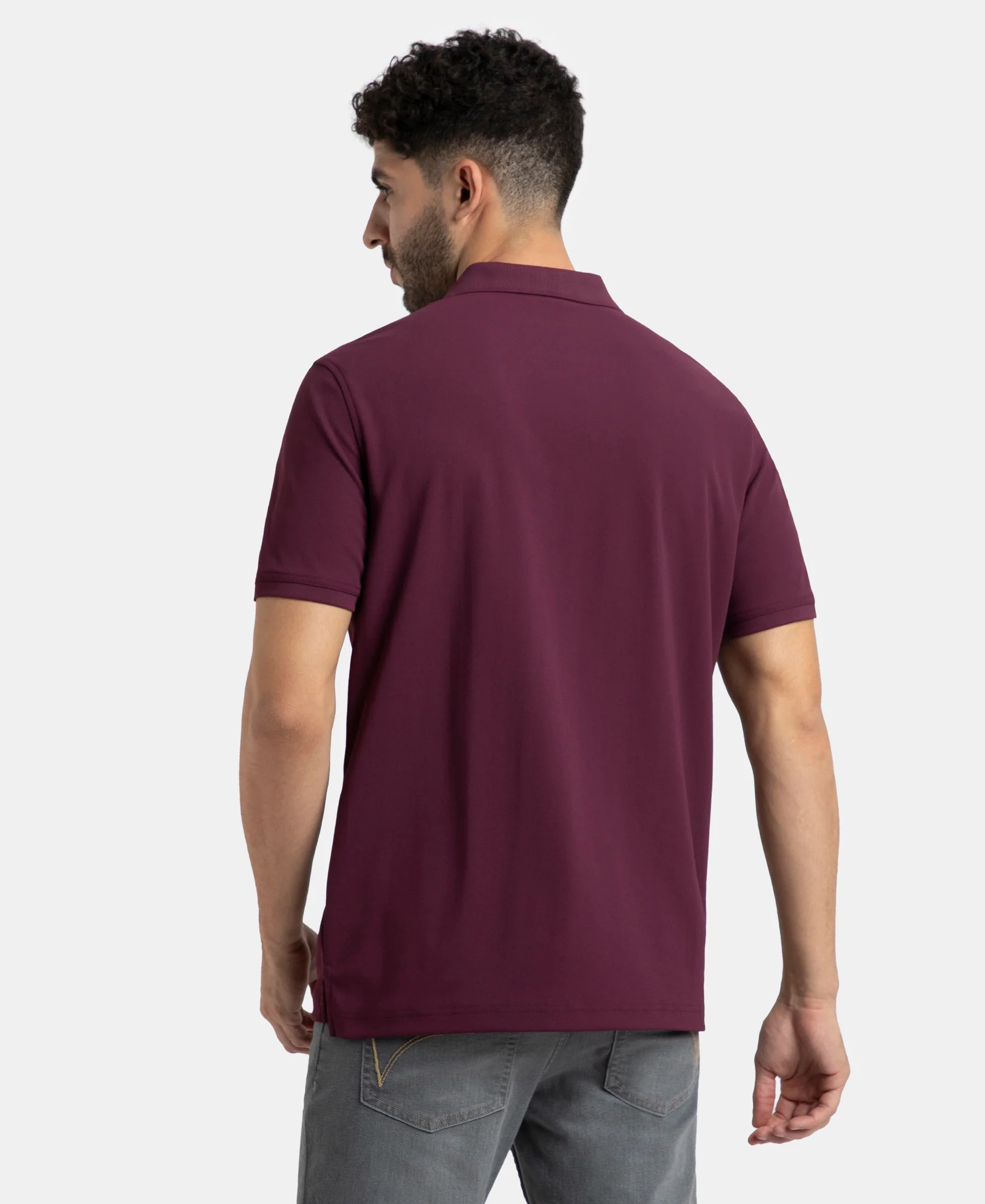 Microfiber Fabric Solid Half Sleeve Polo T-Shirt with StayDry & StayFresh Technology - Wine - Image 3