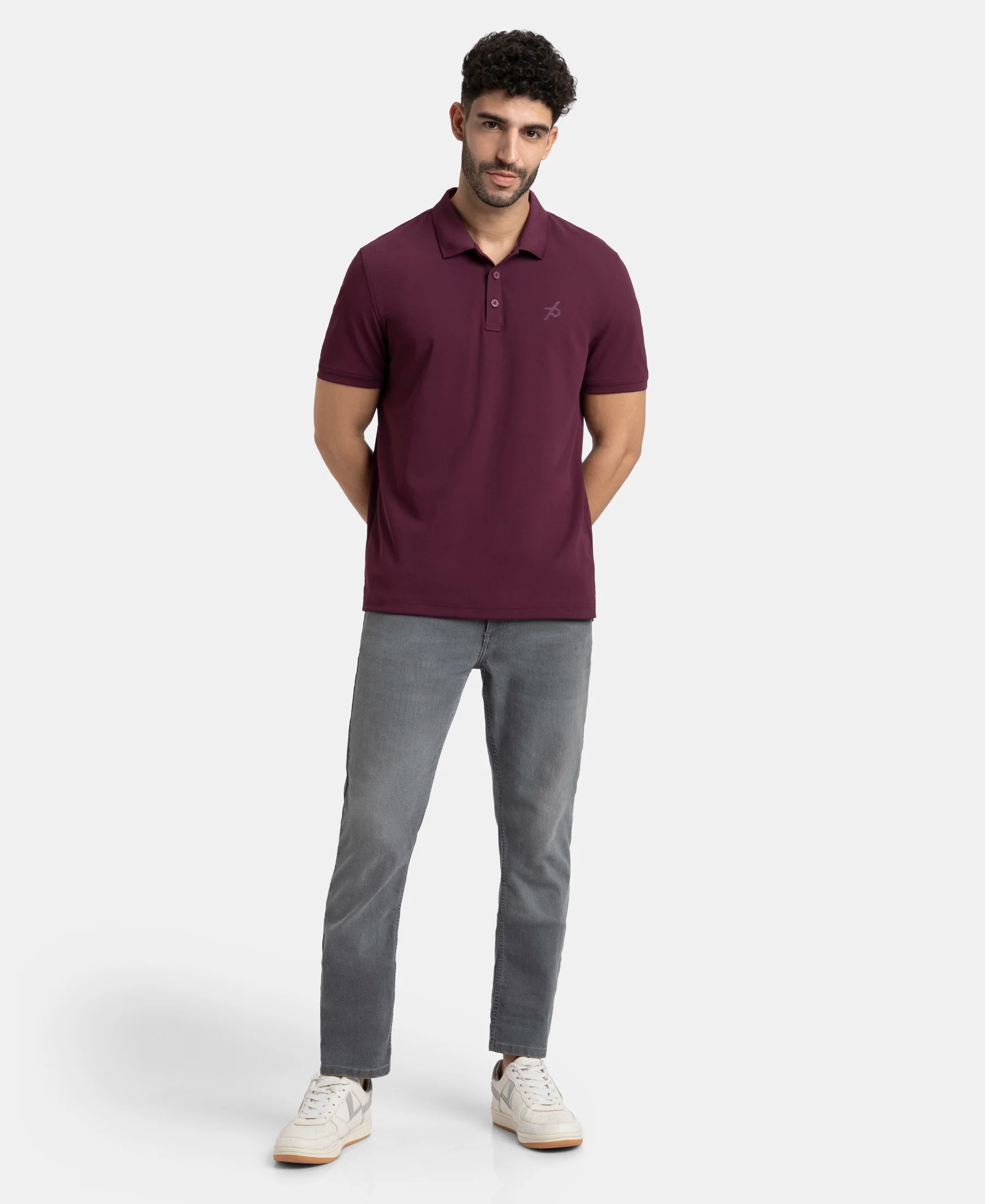 Microfiber Fabric Solid Half Sleeve Polo T-Shirt with StayDry & StayFresh Technology - Wine - Image 4