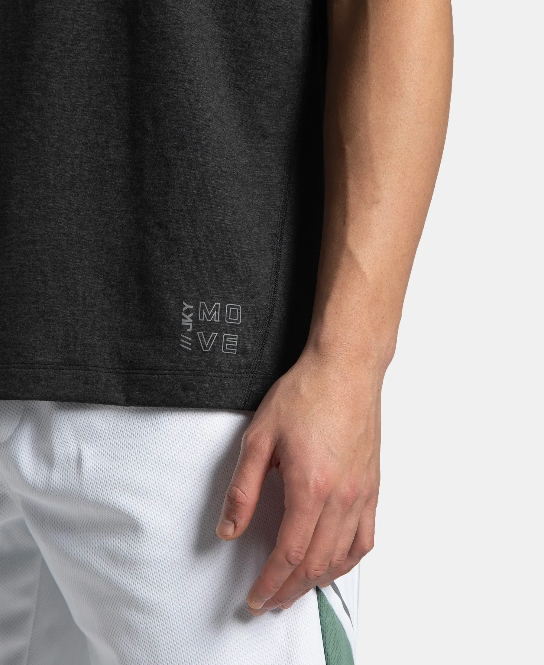 Microfiber Fabric Round Neck Half Sleeve T-Shirt with StayDry Tech - Black Melange - Image 8