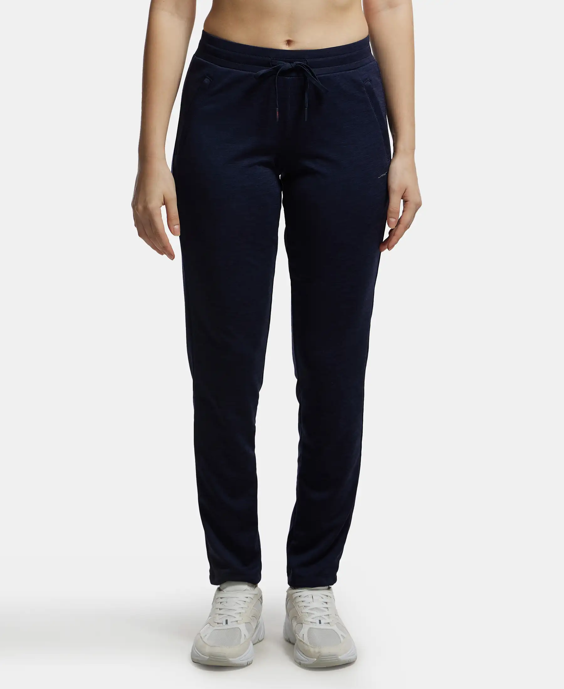 Microfiber Fabric Straight Fit Trackpants with Side Zipper Pockets - Peacoat