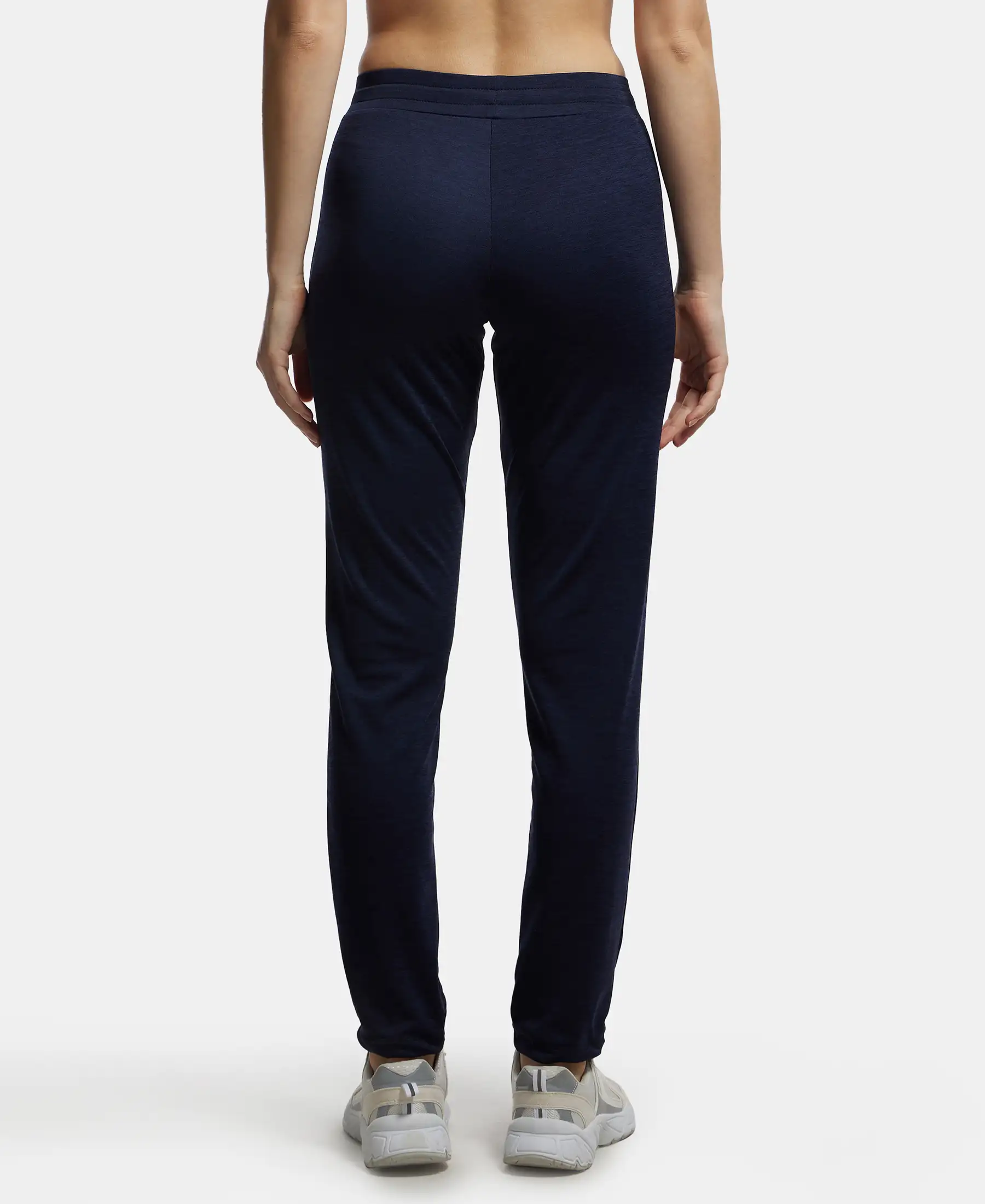 Microfiber Fabric Straight Fit Trackpants with Side Zipper Pockets - Peacoat - Image 3