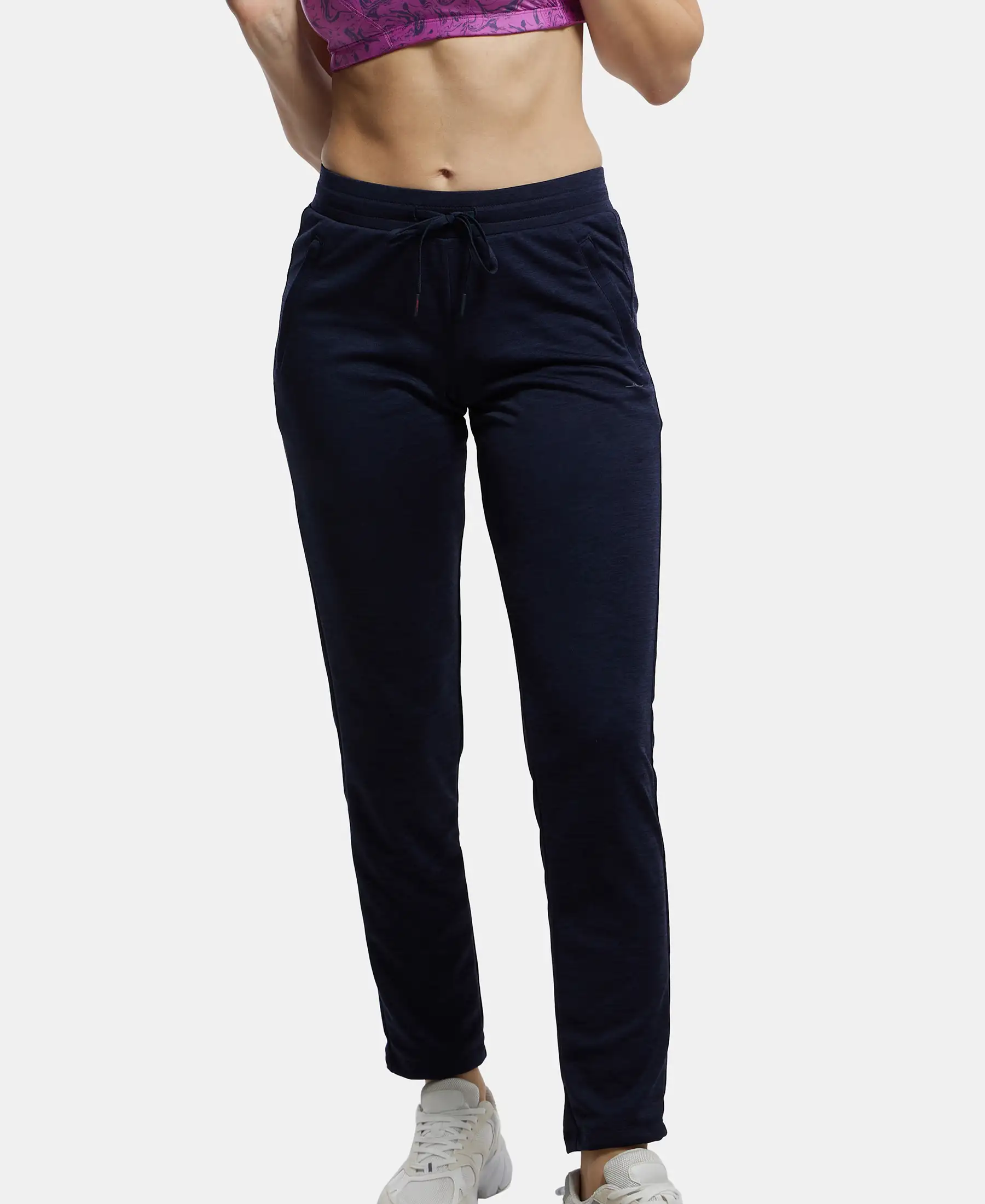 Microfiber Fabric Straight Fit Trackpants with Side Zipper Pockets - Peacoat - Image 5