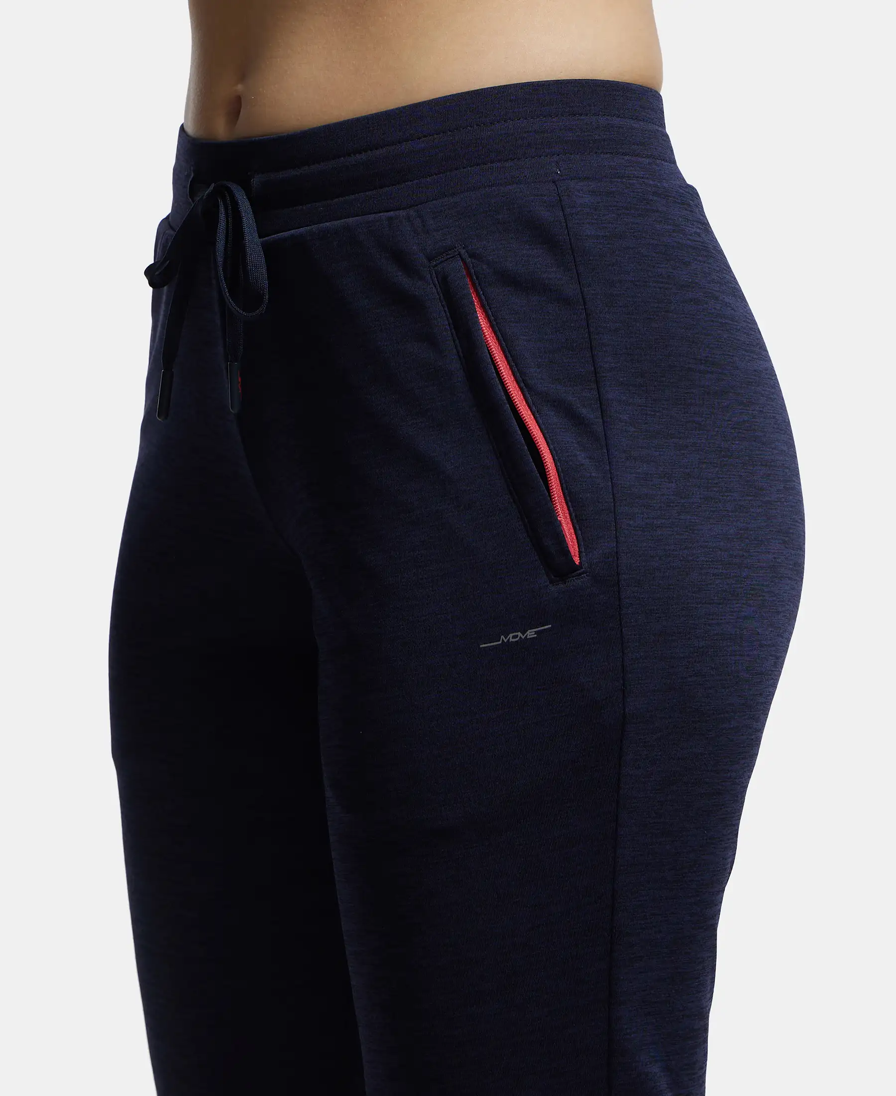 Microfiber Fabric Straight Fit Trackpants with Side Zipper Pockets - Peacoat - Image 7