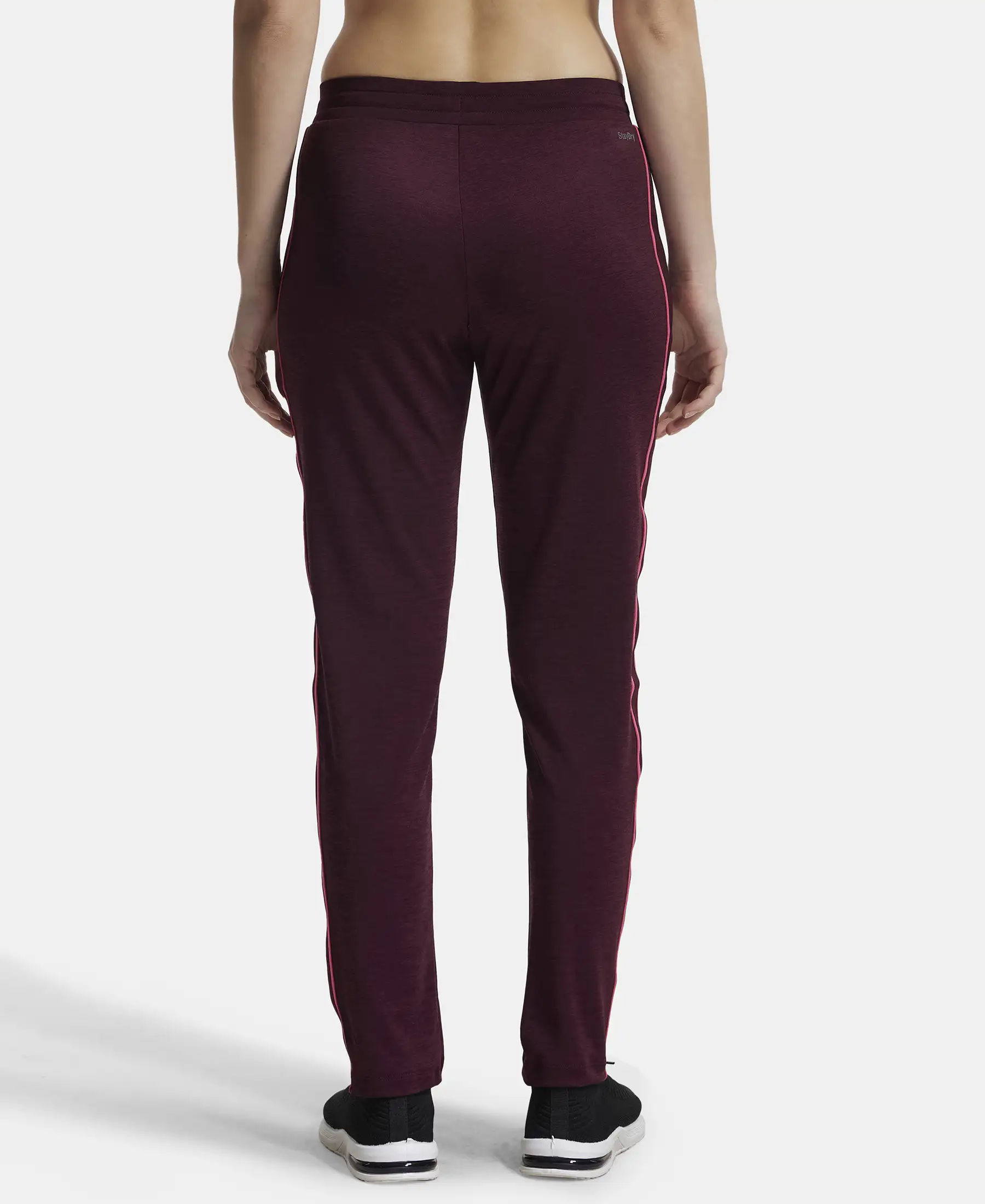 Microfiber Fabric Straight Fit Trackpants with Side Zipper Pockets - Wine Tasting - Image 3