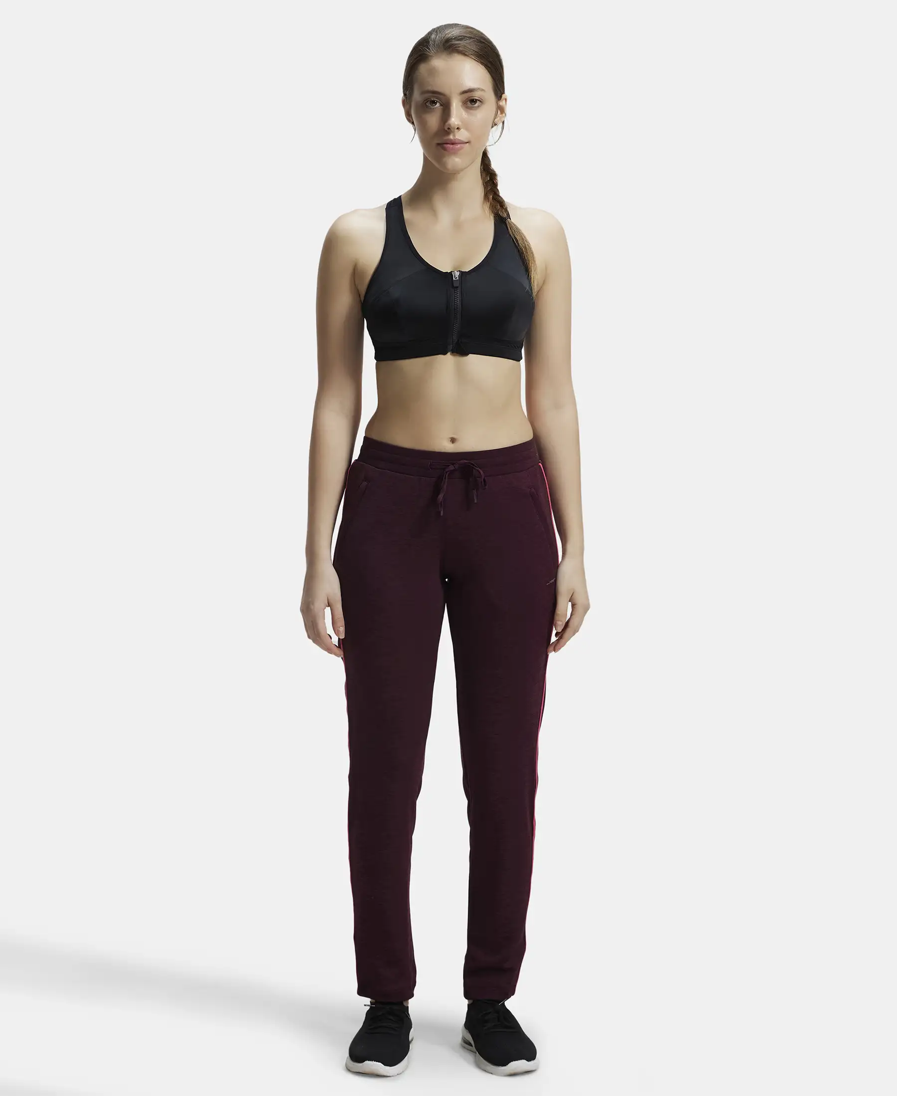 Microfiber Fabric Straight Fit Trackpants with Side Zipper Pockets - Wine Tasting - Image 4