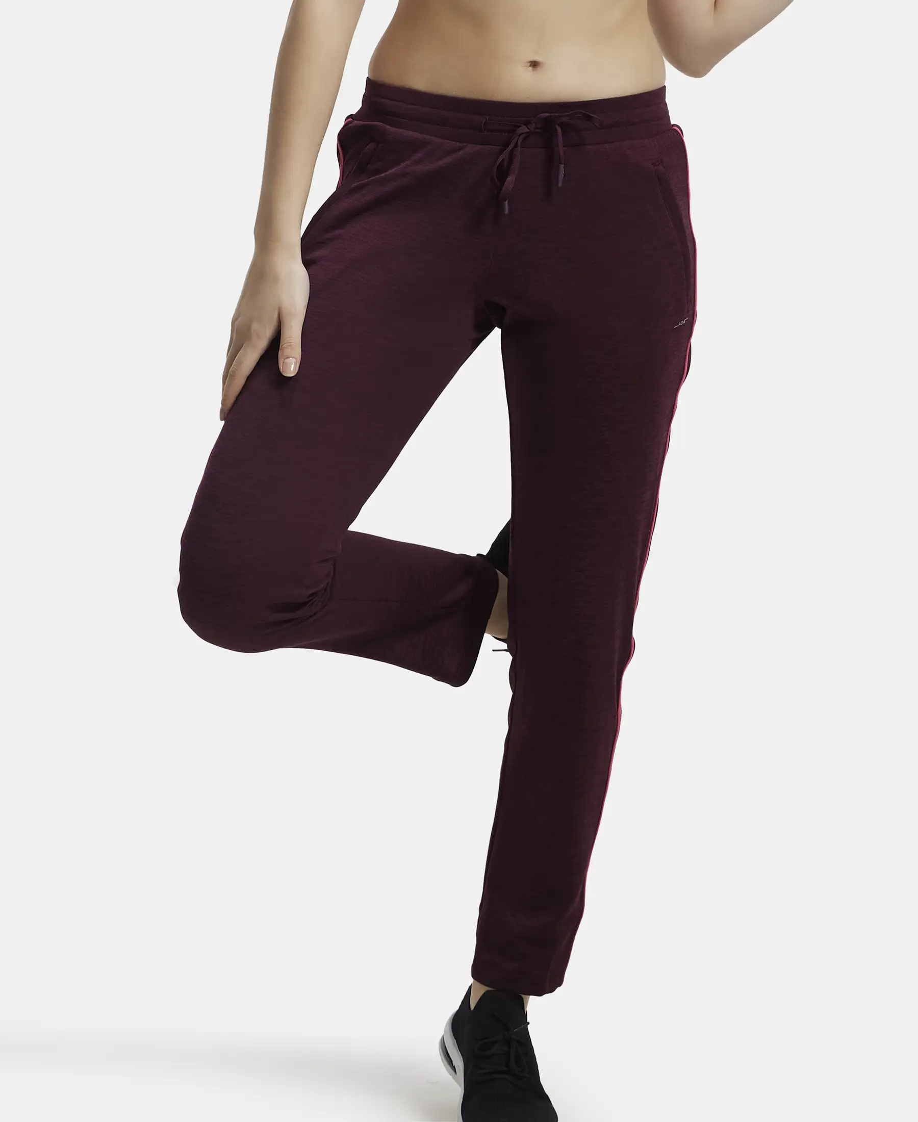 Microfiber Fabric Straight Fit Trackpants with Side Zipper Pockets - Wine Tasting - Image 5