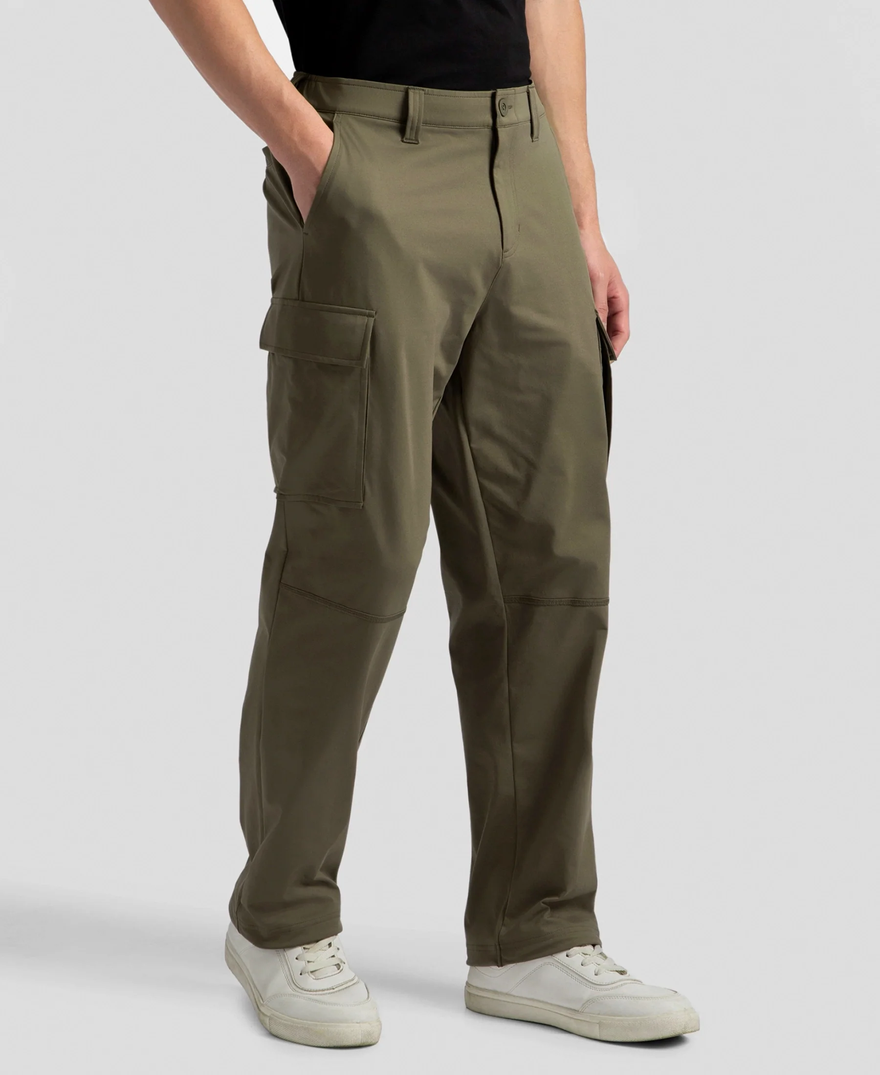 Microfiber Fabric Utility Pants with Cargo Pockets - Green - Image 2