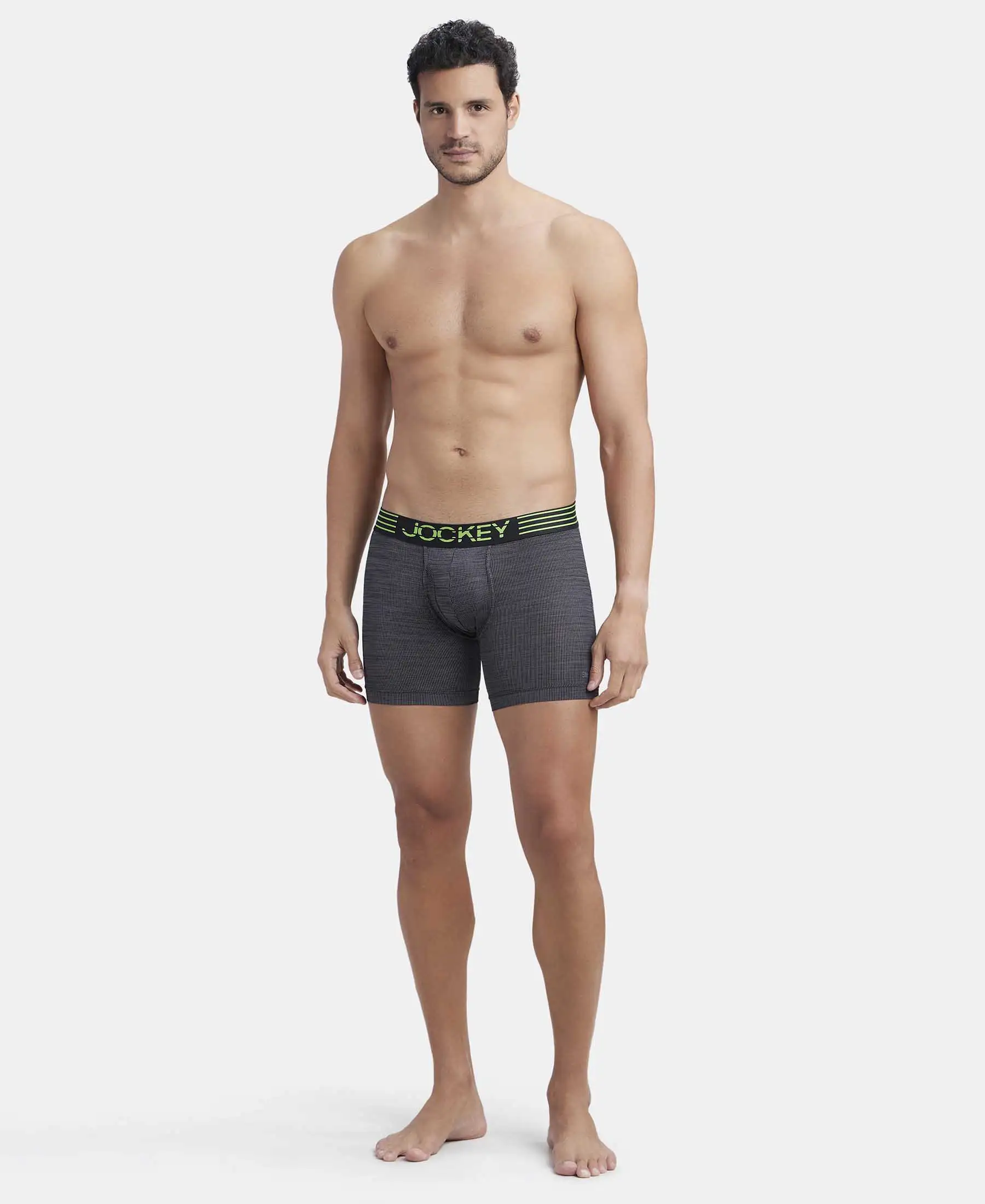 Microfiber Mesh Elastane Stretch Performance Boxer Brief with StayDry Technology - Black - Image 4