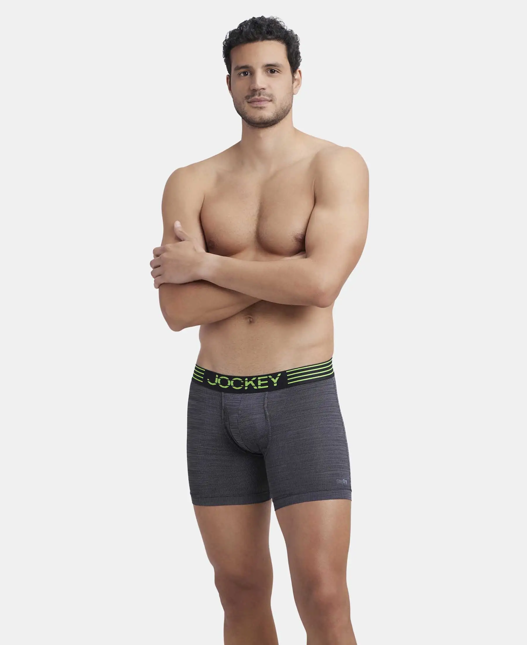Microfiber Mesh Elastane Stretch Performance Boxer Brief with StayDry Technology - Black - Image 5