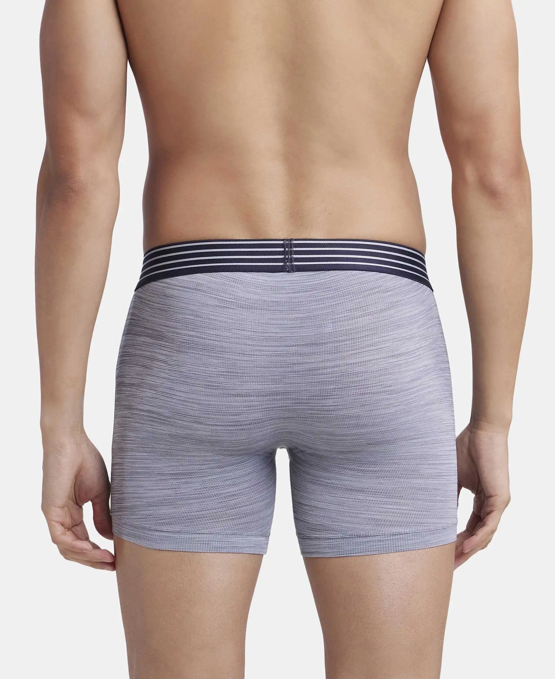 Microfiber Mesh Elastane Stretch Performance Boxer Brief with StayDry Technology - Mid Grey - Image 3