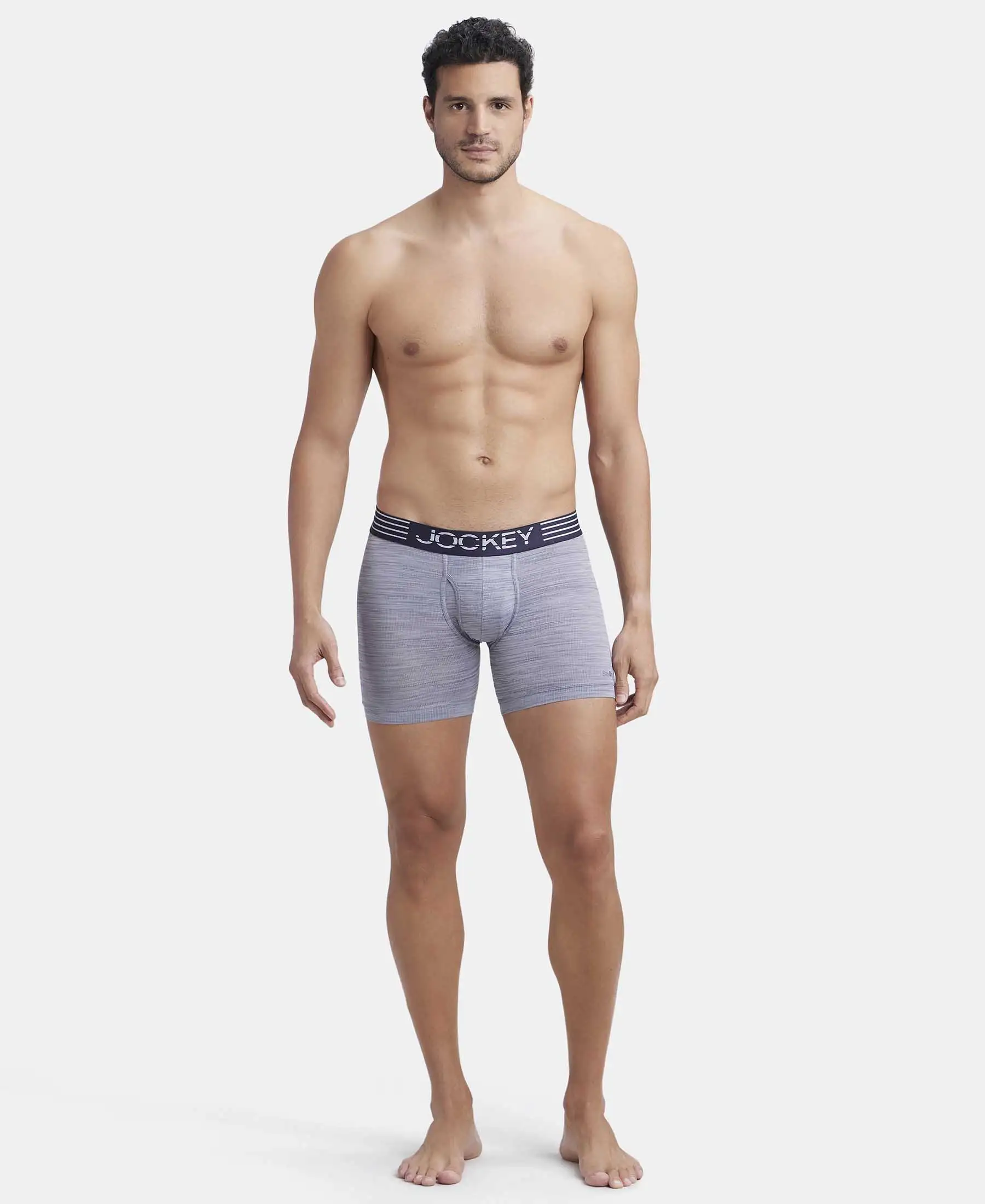 Microfiber Mesh Elastane Stretch Performance Boxer Brief with StayDry Technology - Mid Grey - Image 4