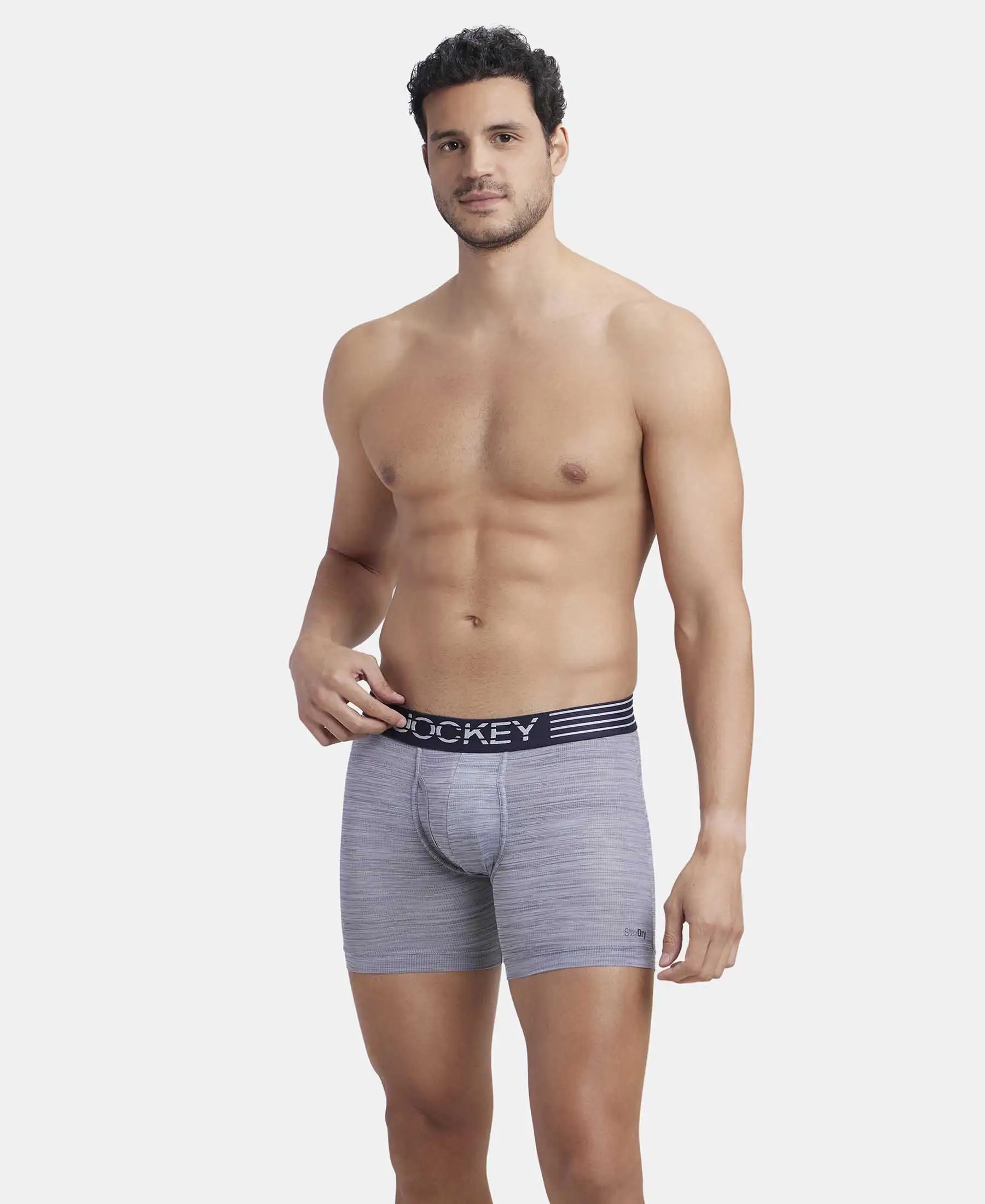 Microfiber Mesh Elastane Stretch Performance Boxer Brief with StayDry Technology - Mid Grey - Image 5
