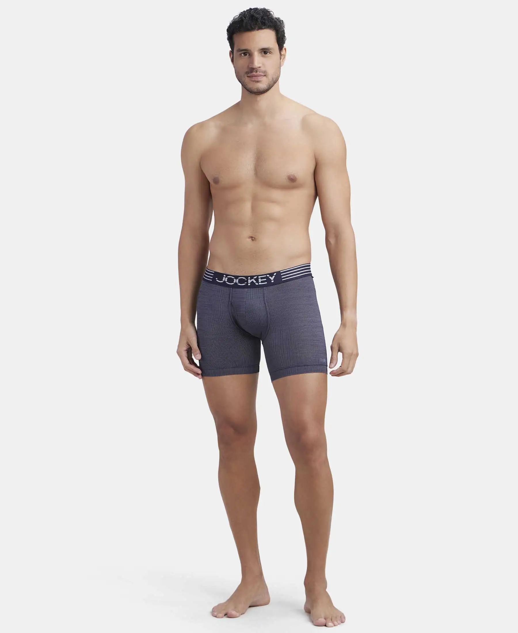 Microfiber Mesh Elastane Stretch Performance Boxer Brief with StayDry Technology - True Navy - Image 4