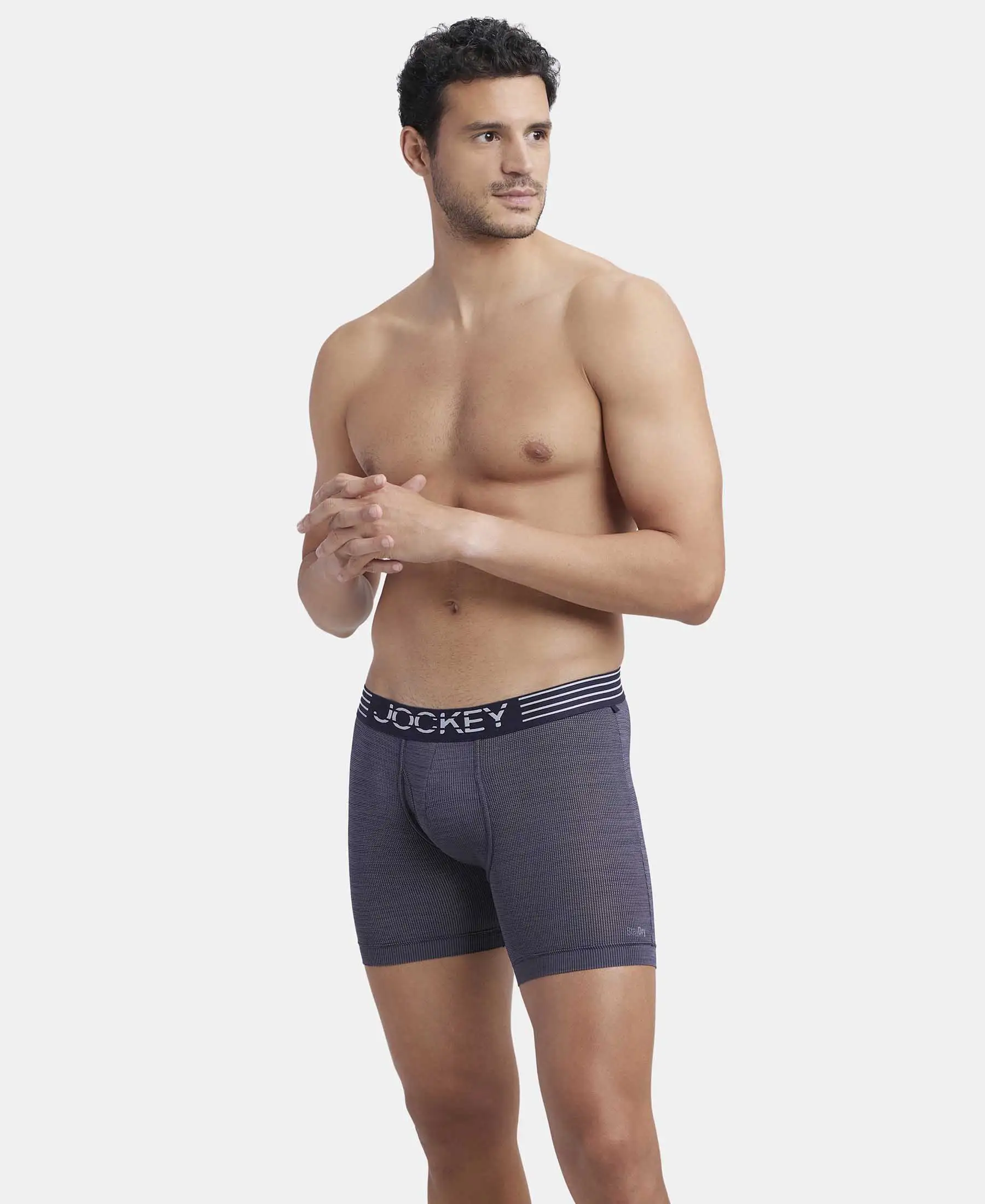 Microfiber Mesh Elastane Stretch Performance Boxer Brief with StayDry Technology - True Navy - Image 5