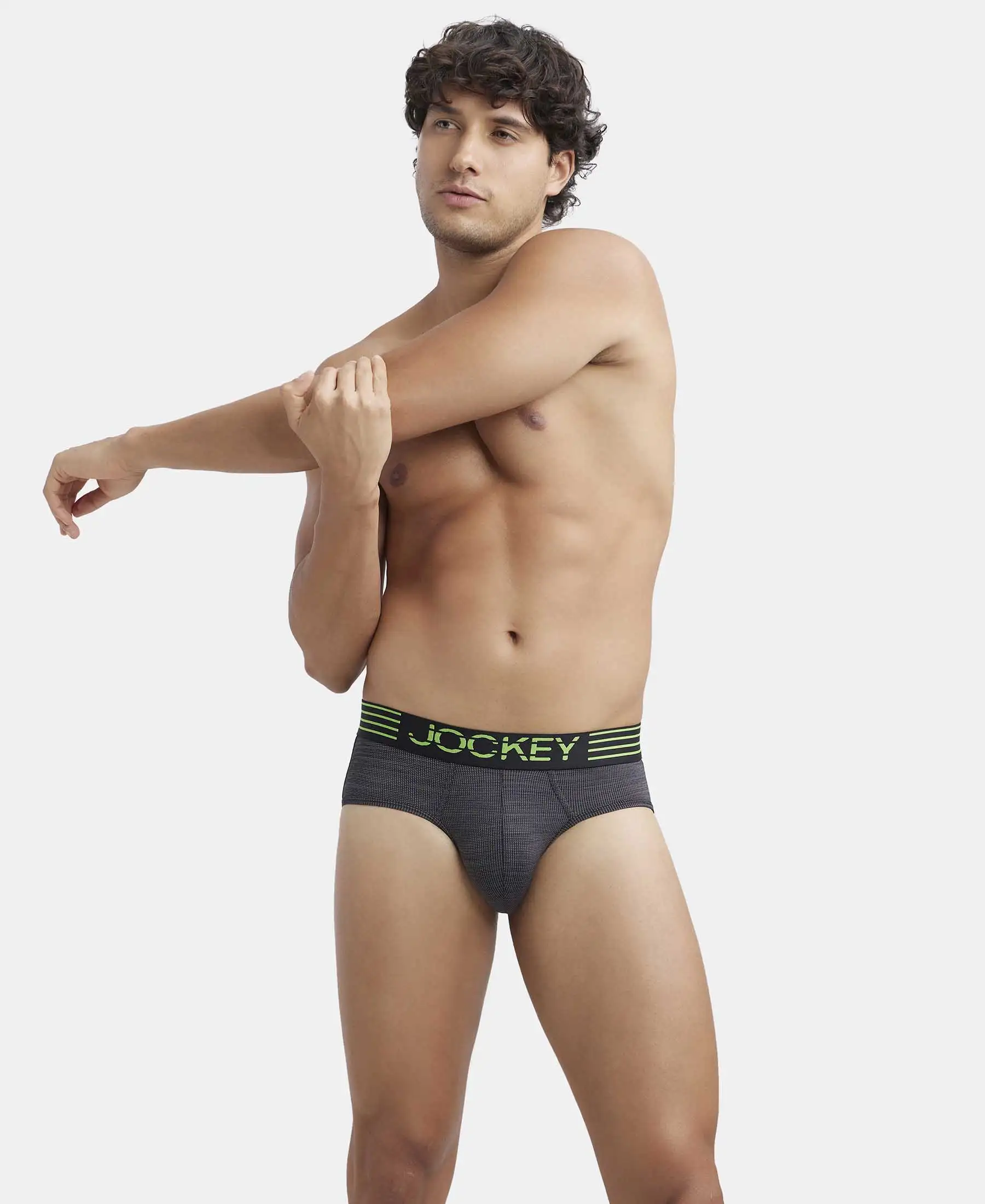 Microfiber Mesh Elastane Stretch Performance Brief with StayDry Technology - Black - Image 5