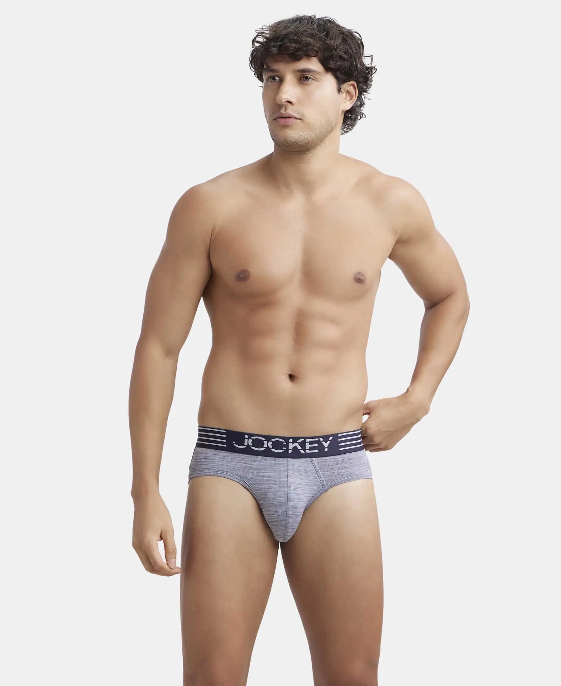 Microfiber Mesh Elastane Stretch Performance Brief with StayDry Technology - Mid Grey - Image 5