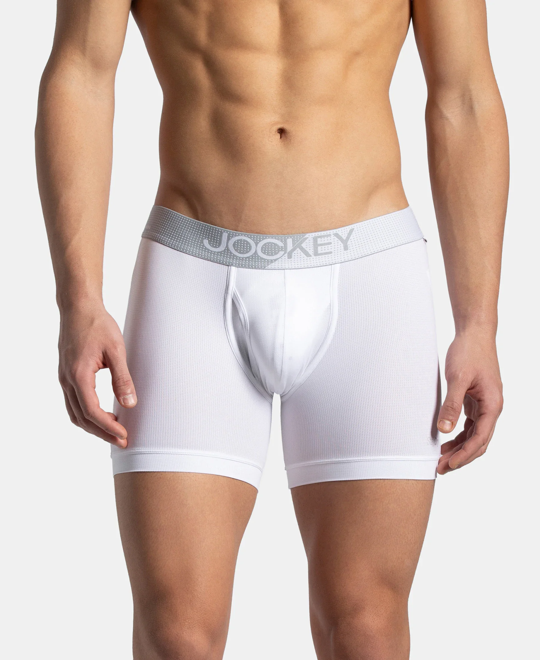 Microfiber Mesh Elastane Stretch Performance Boxer Brief with StayDry Technology - White