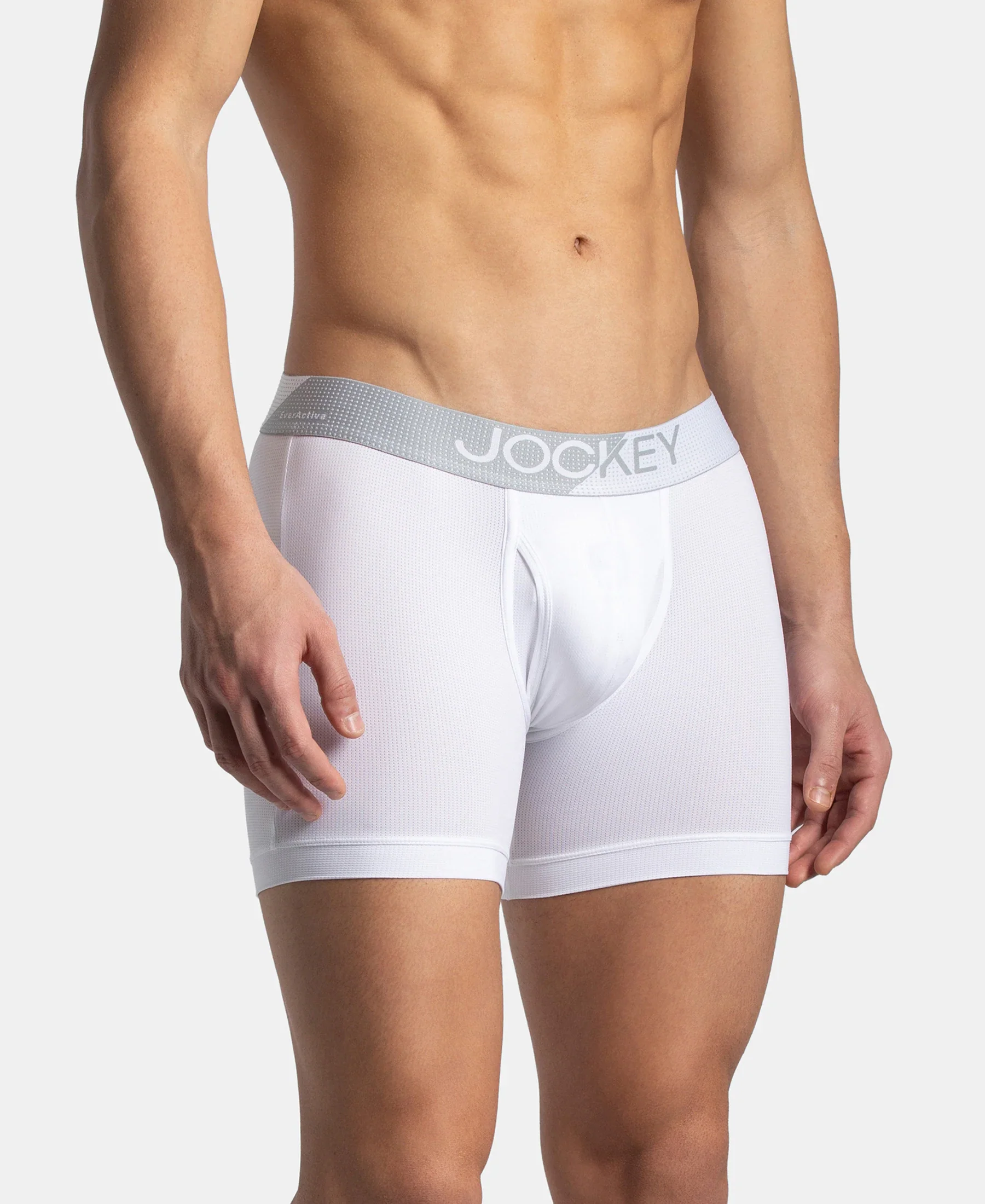 Microfiber Mesh Elastane Stretch Performance Boxer Brief with StayDry Technology - White - Image 2