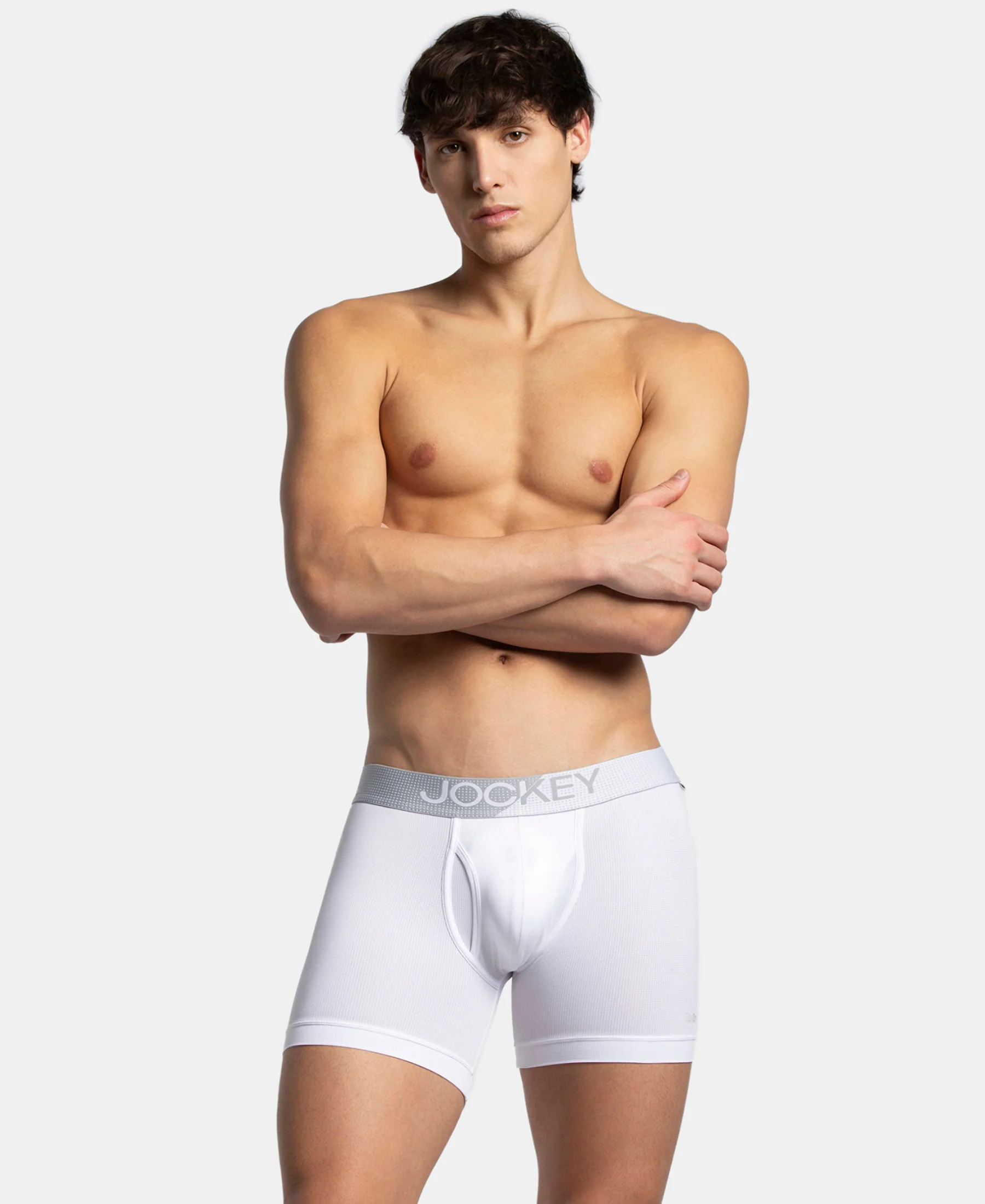 Microfiber Mesh Elastane Stretch Performance Boxer Brief with StayDry Technology - White - Image 5