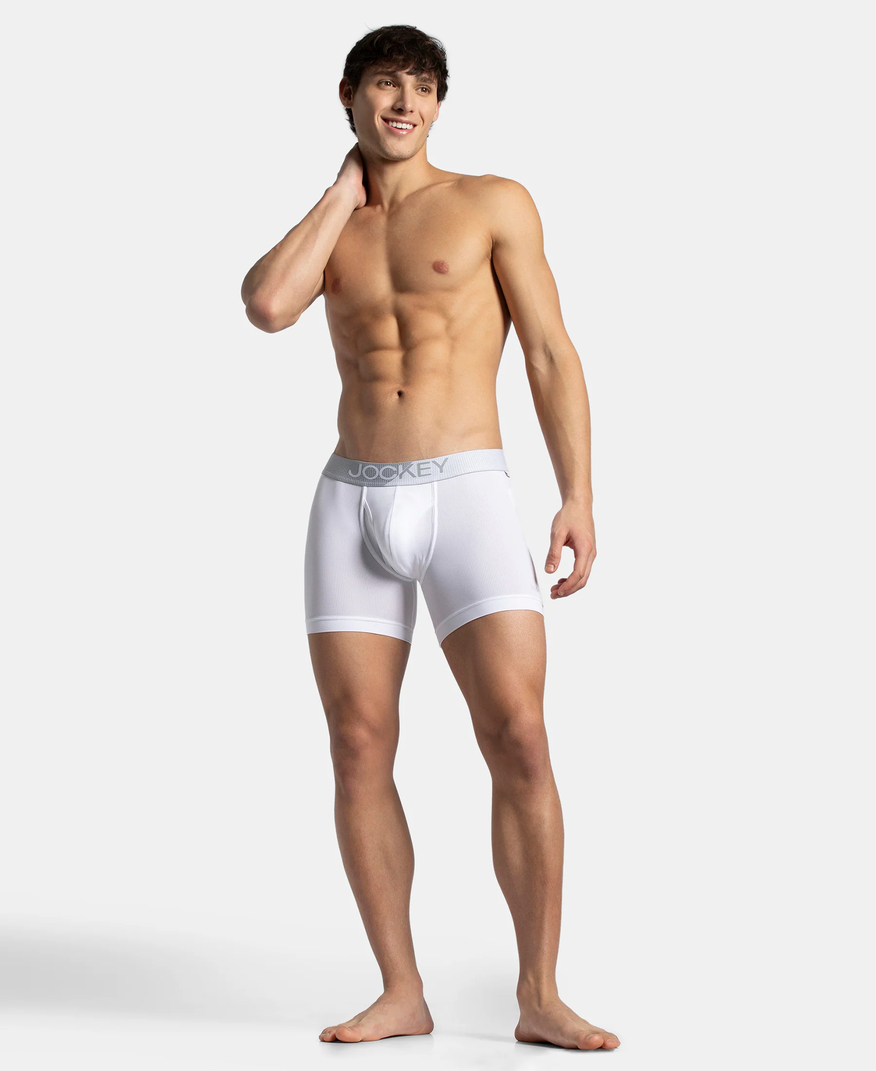 Microfiber Mesh Elastane Stretch Performance Boxer Brief with StayDry Technology - White - Image 6