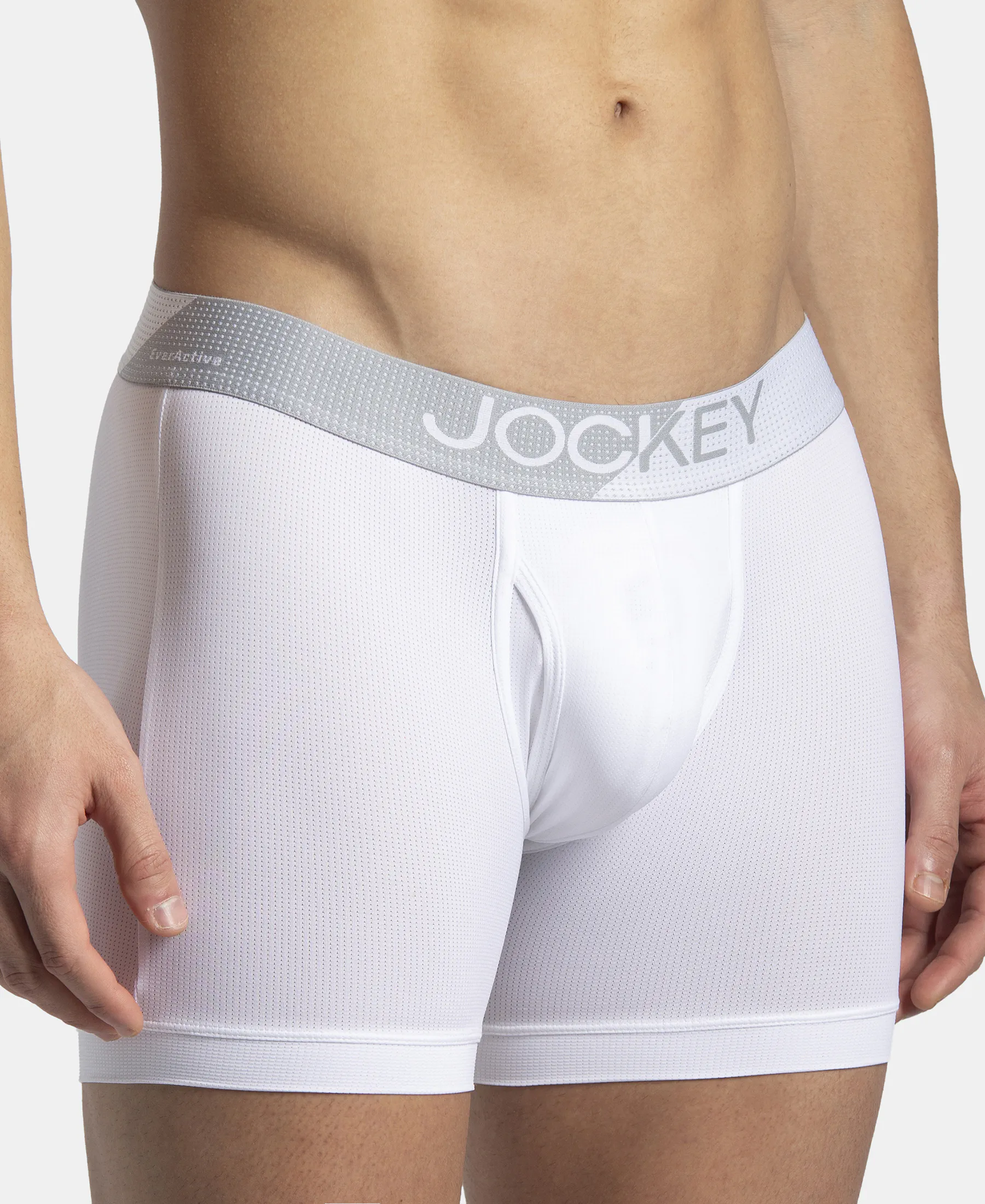 Microfiber Mesh Elastane Stretch Performance Boxer Brief with StayDry Technology - White - Image 7