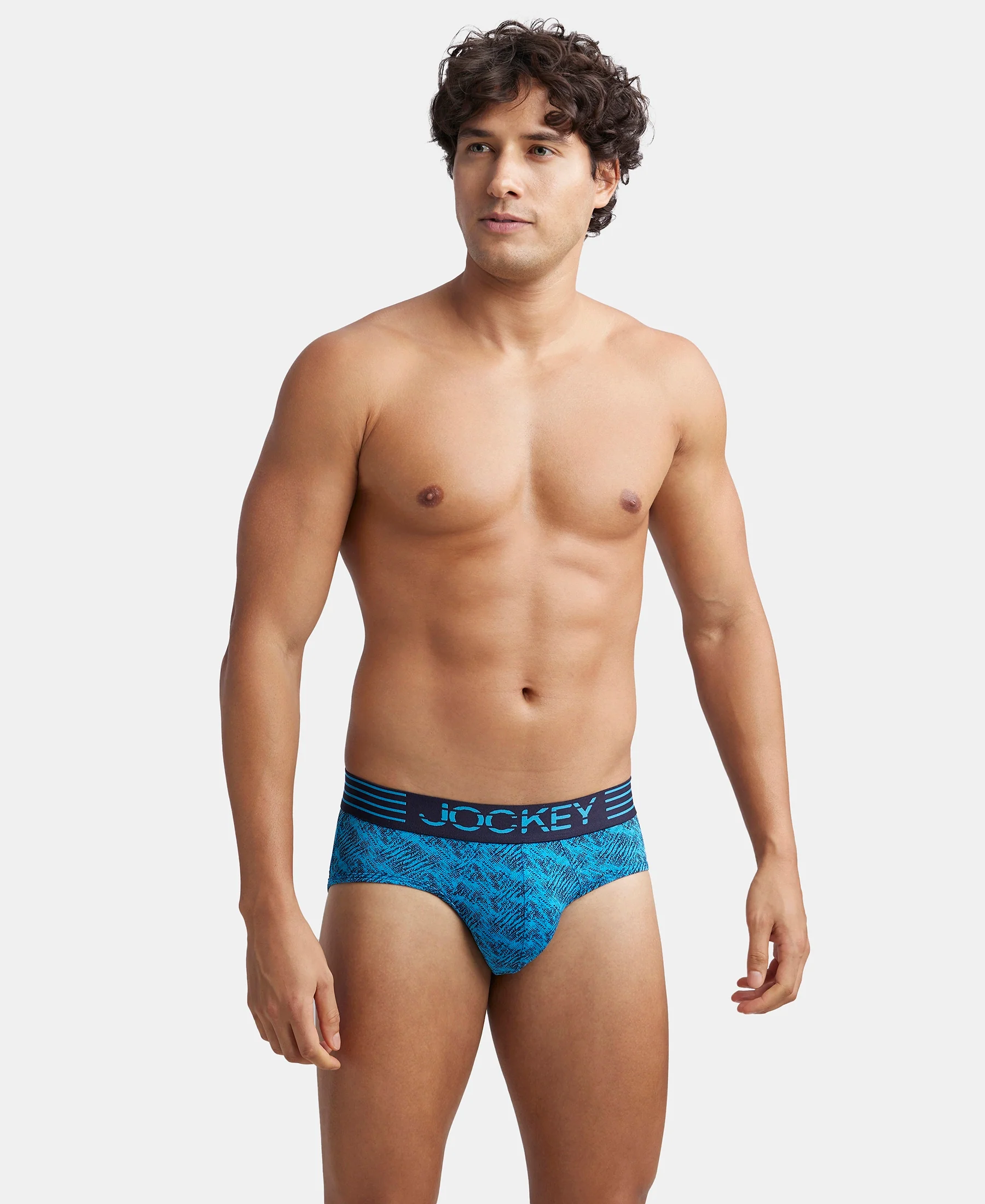 Microfiber Mesh Elastane Stretch Printed Performance Brief with StayDry Technology - Tropical Sea - Image 5
