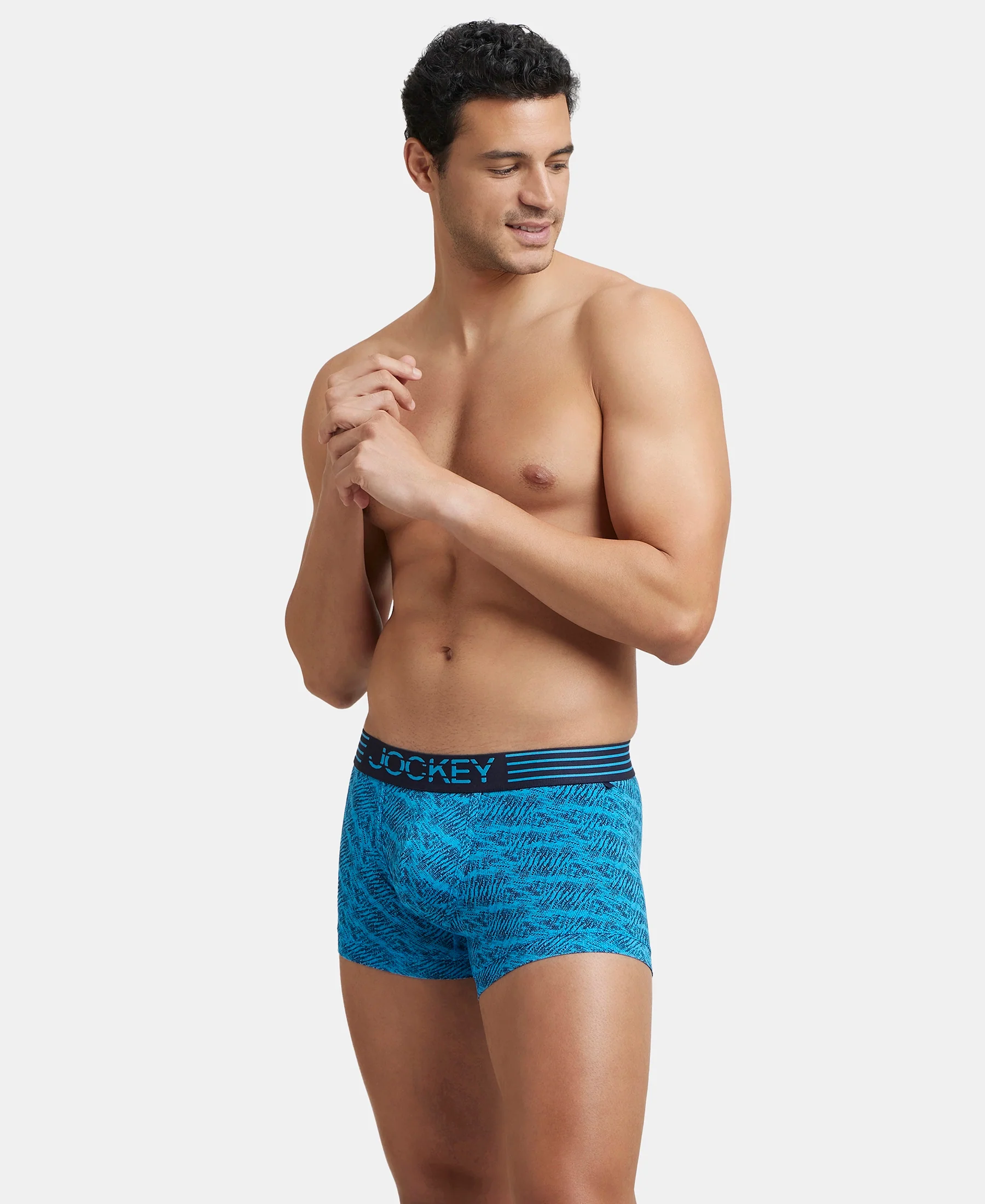 Microfiber Mesh Elastane Stretch Printed Performance Trunk with StayDry Technology - Tropical Sea - Image 5