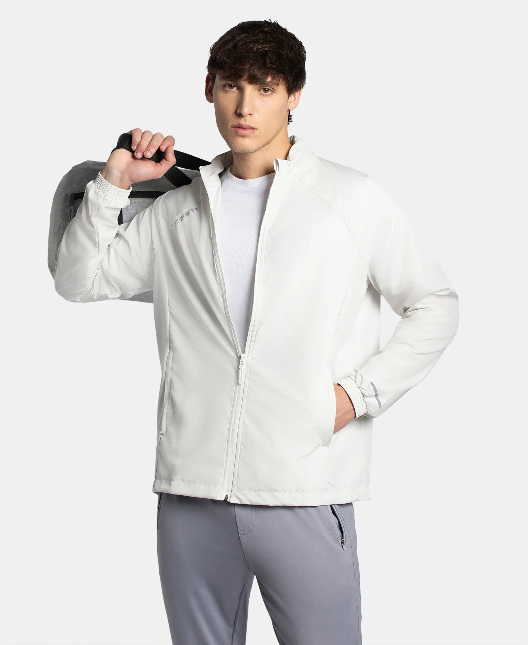 Microfiber Water Resistant Convertible Hoodie Jacket - Dawn White - Image 5