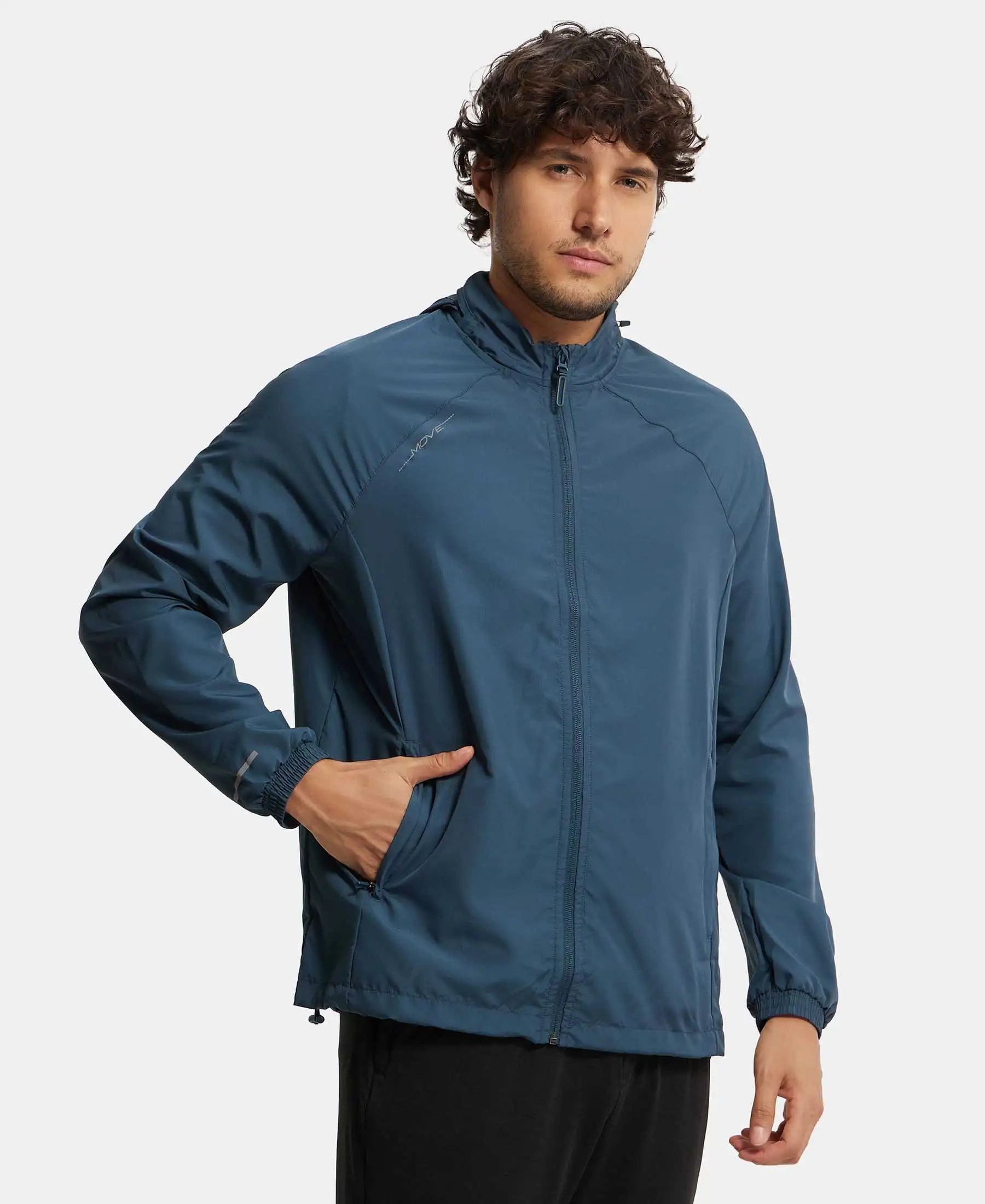 Microfiber Water Resistant Convertible Hoodie Jacket - Mid Night Navy - Image 2