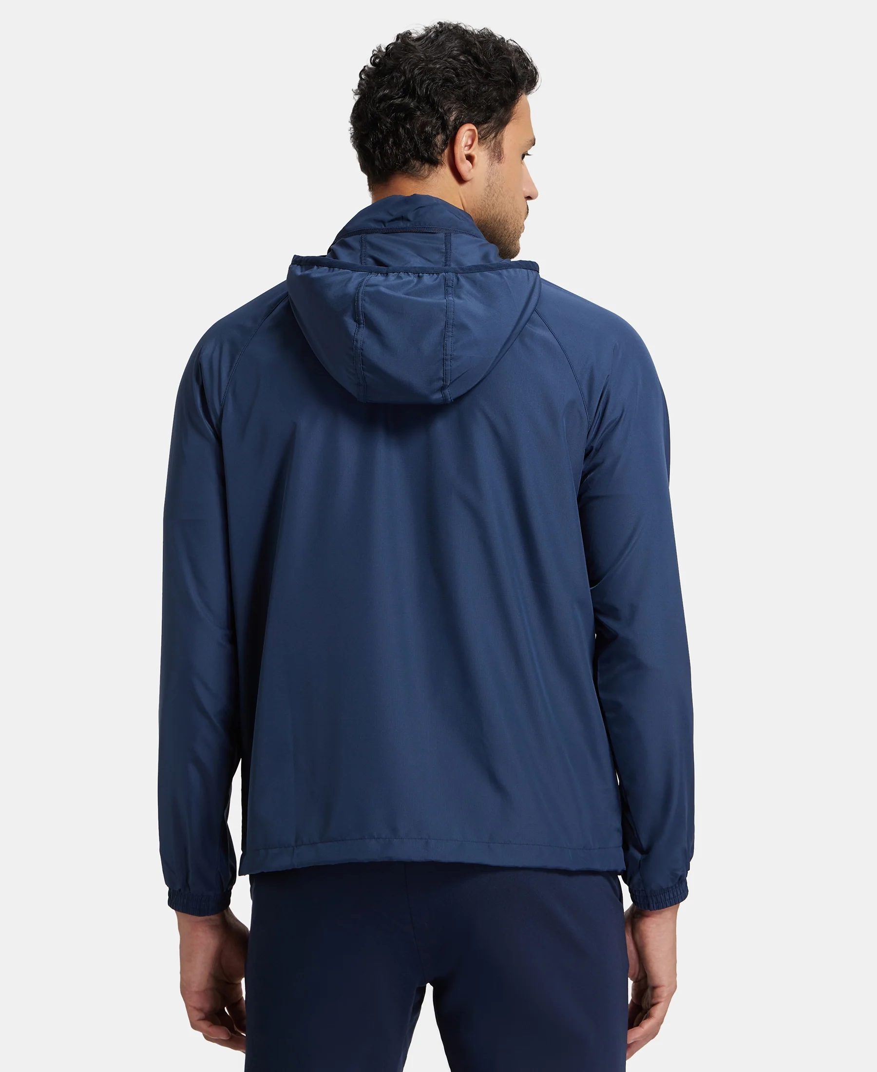 Microfiber Water Resistant Convertible Hoodie Jacket - Navy - Image 3
