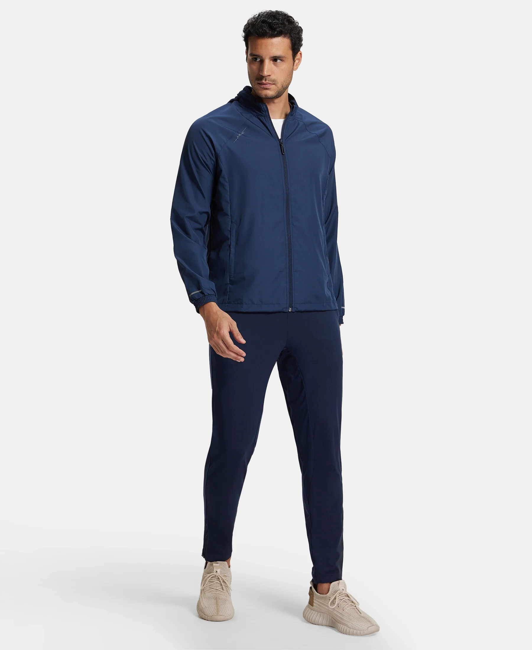 Microfiber Water Resistant Convertible Hoodie Jacket - Navy - Image 4