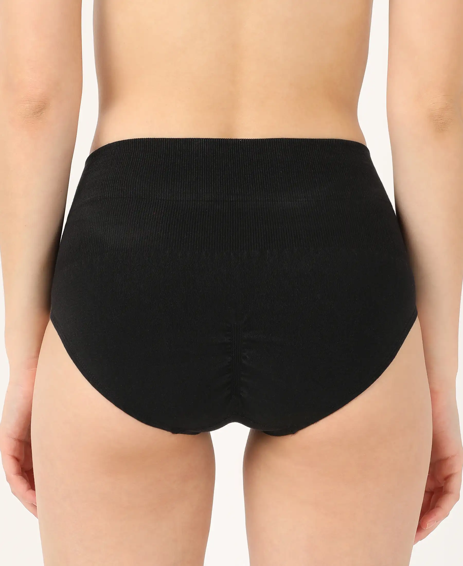 Mid Waist Cotton Rich Elastane Stretch Seamfree Bikini Shapewear - Black - Image 3