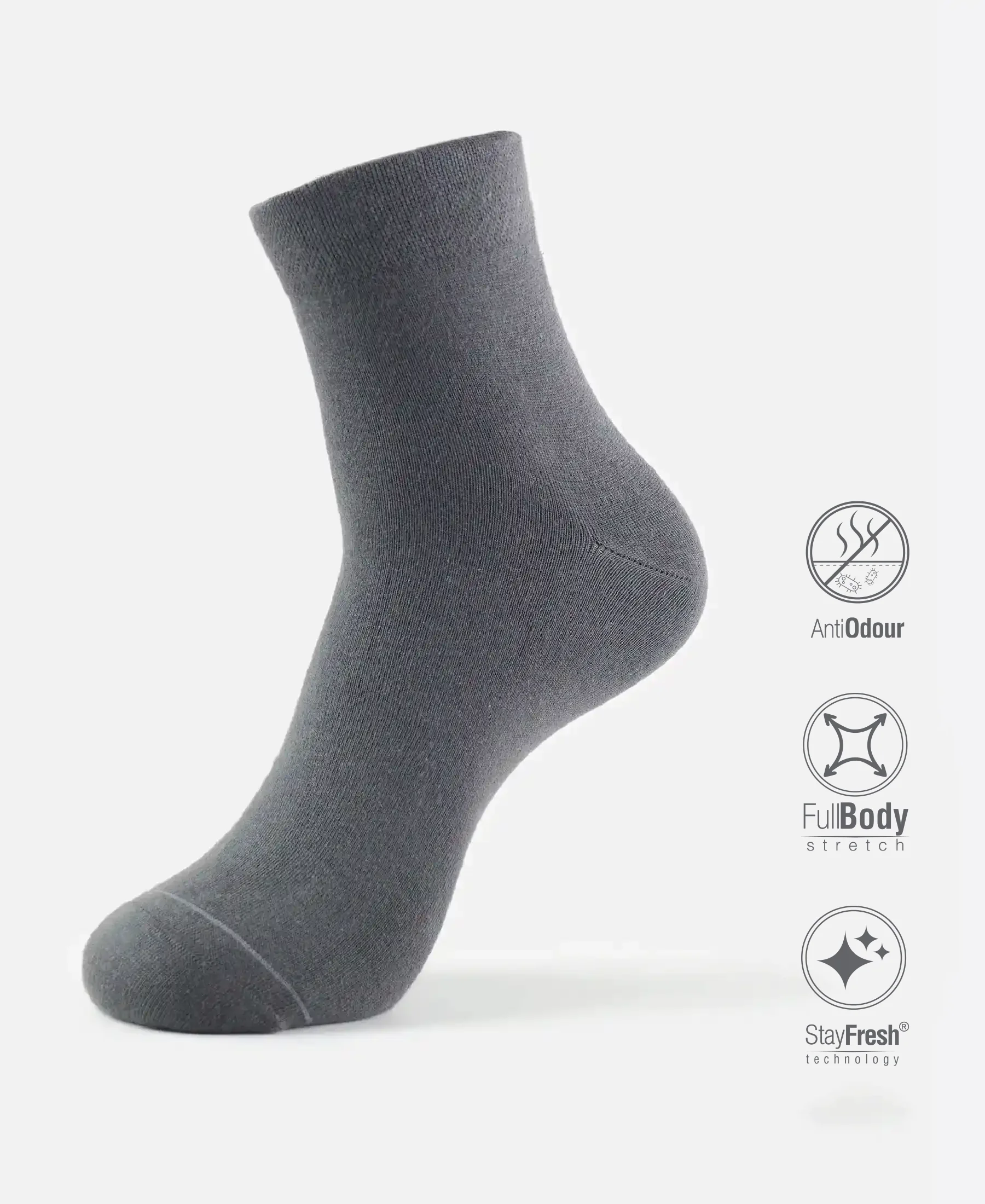 Modal Cotton Elastane Stretch Ankle Length Socks with StayFresh Treatment - Gunmetal - Image 2