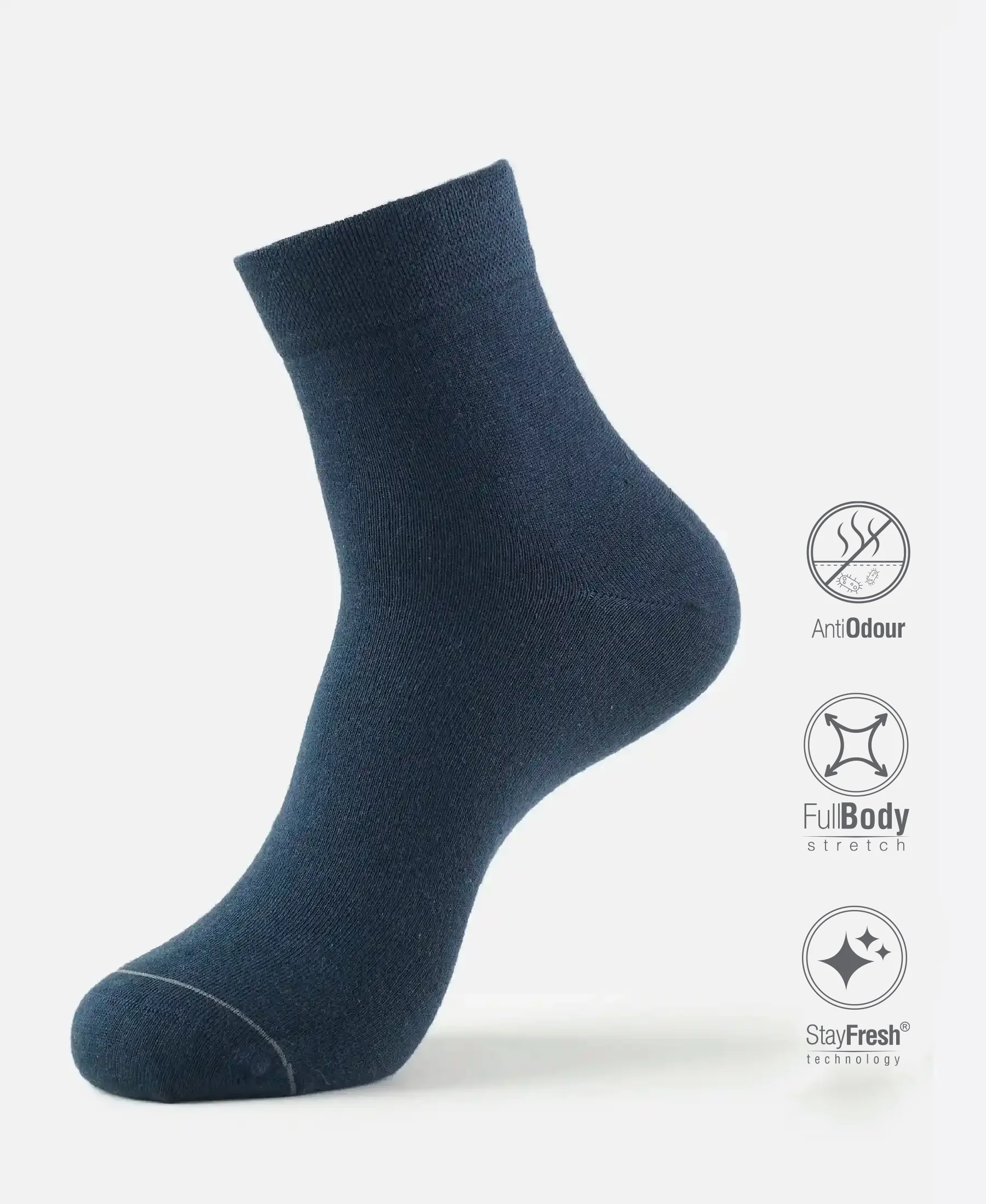Modal Cotton Elastane Stretch Ankle Length Socks with StayFresh Treatment - Navy - Image 2