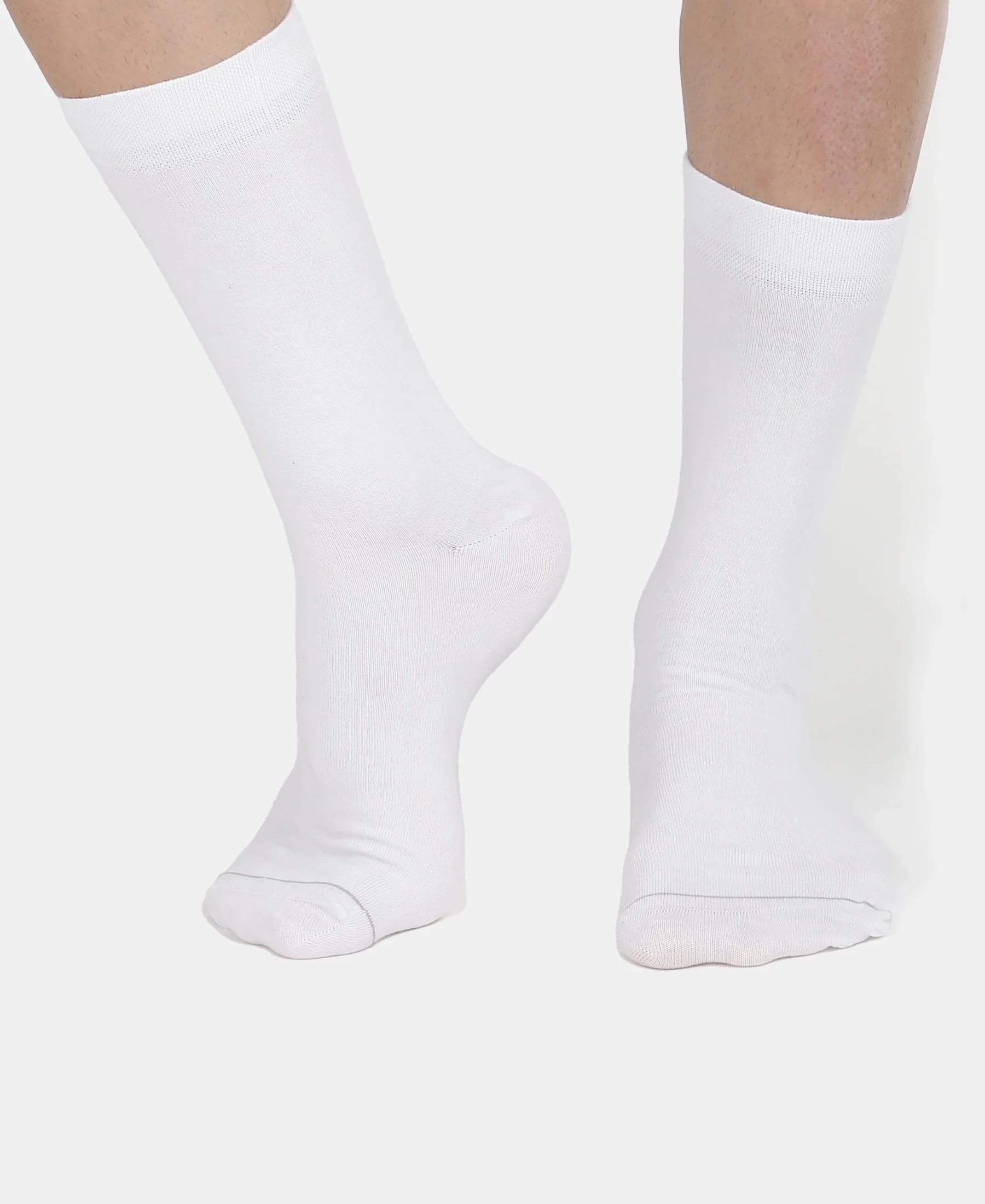 Modal Cotton Elastane Stretch Crew Length Socks with StayFresh Treatment - White - Image 3
