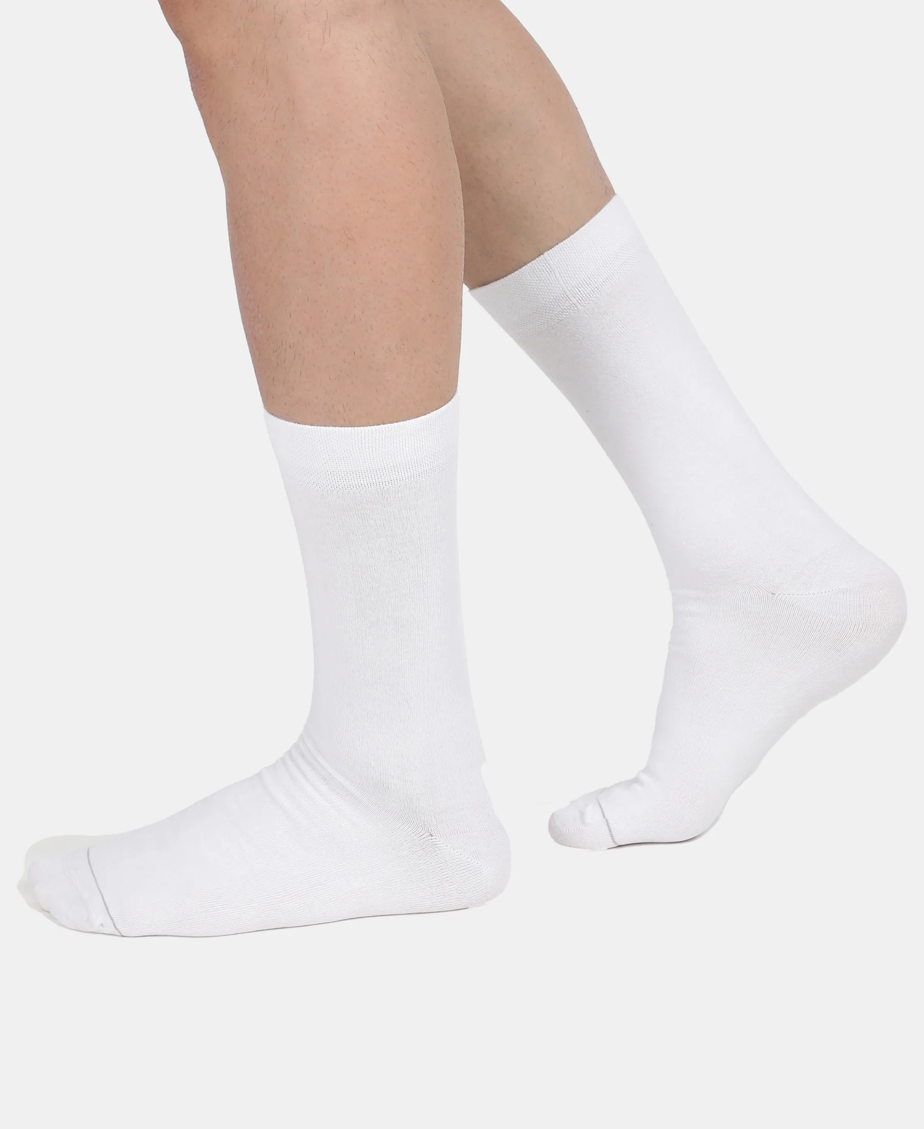 Modal Cotton Elastane Stretch Crew Length Socks with StayFresh Treatment - White - Image 4