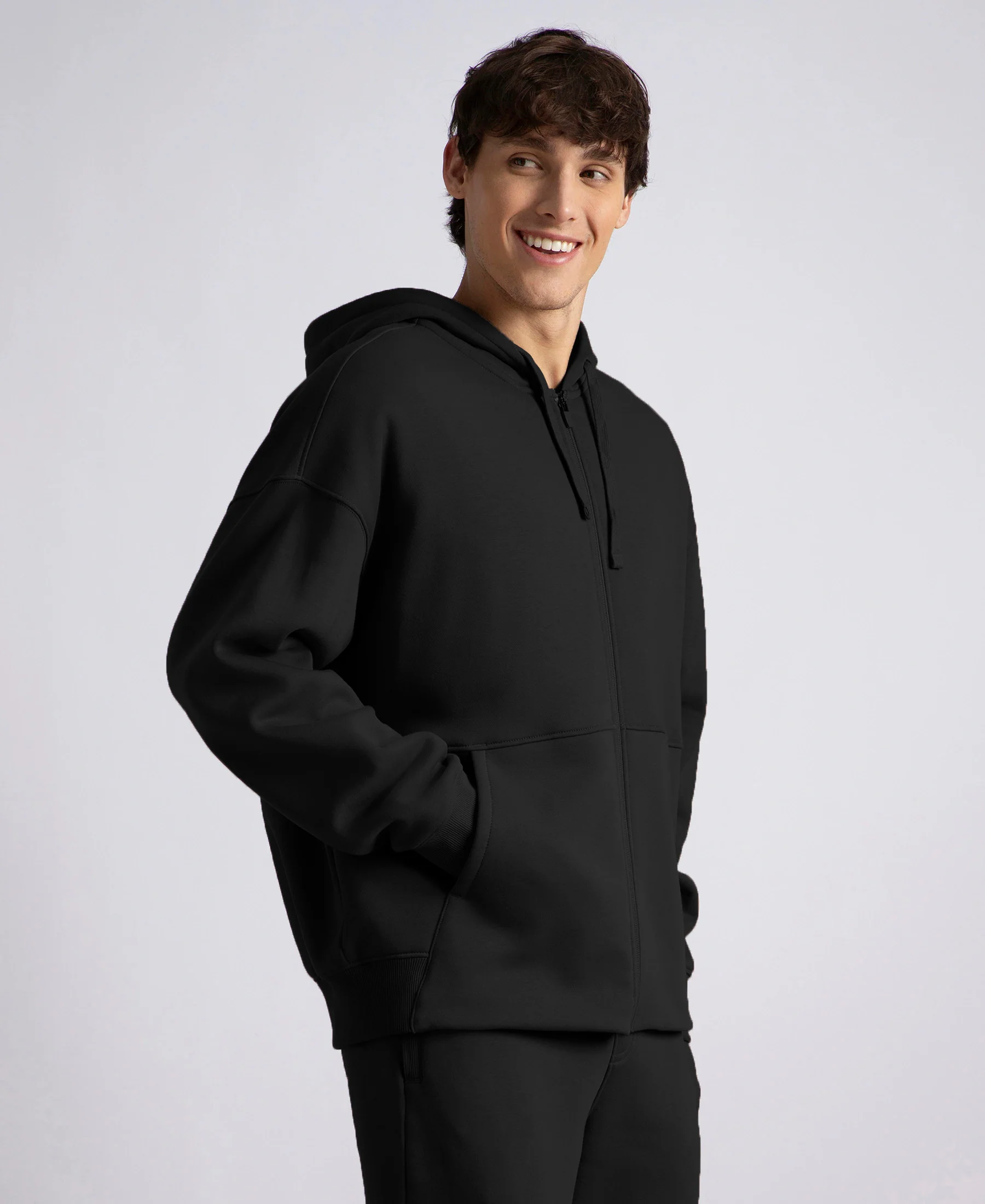 Oversized Super Combed Cotton Rich Fleece Jacket with StayWarm Technology - Black - Image 2