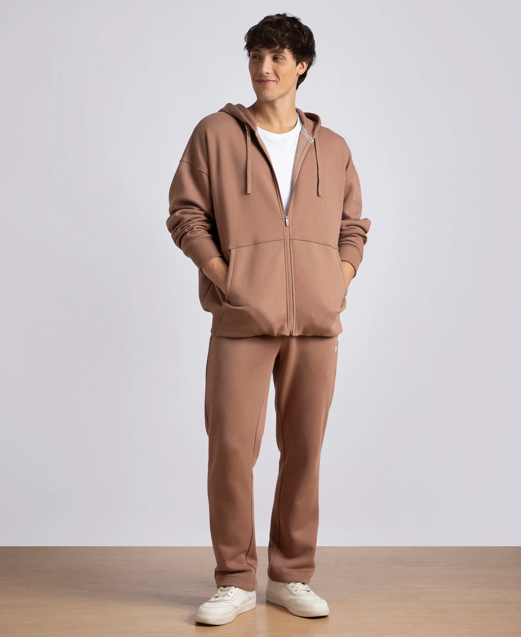 Oversized Super Combed Cotton Rich Fleece Jacket with StayWarm Technology - Brownie - Image 4