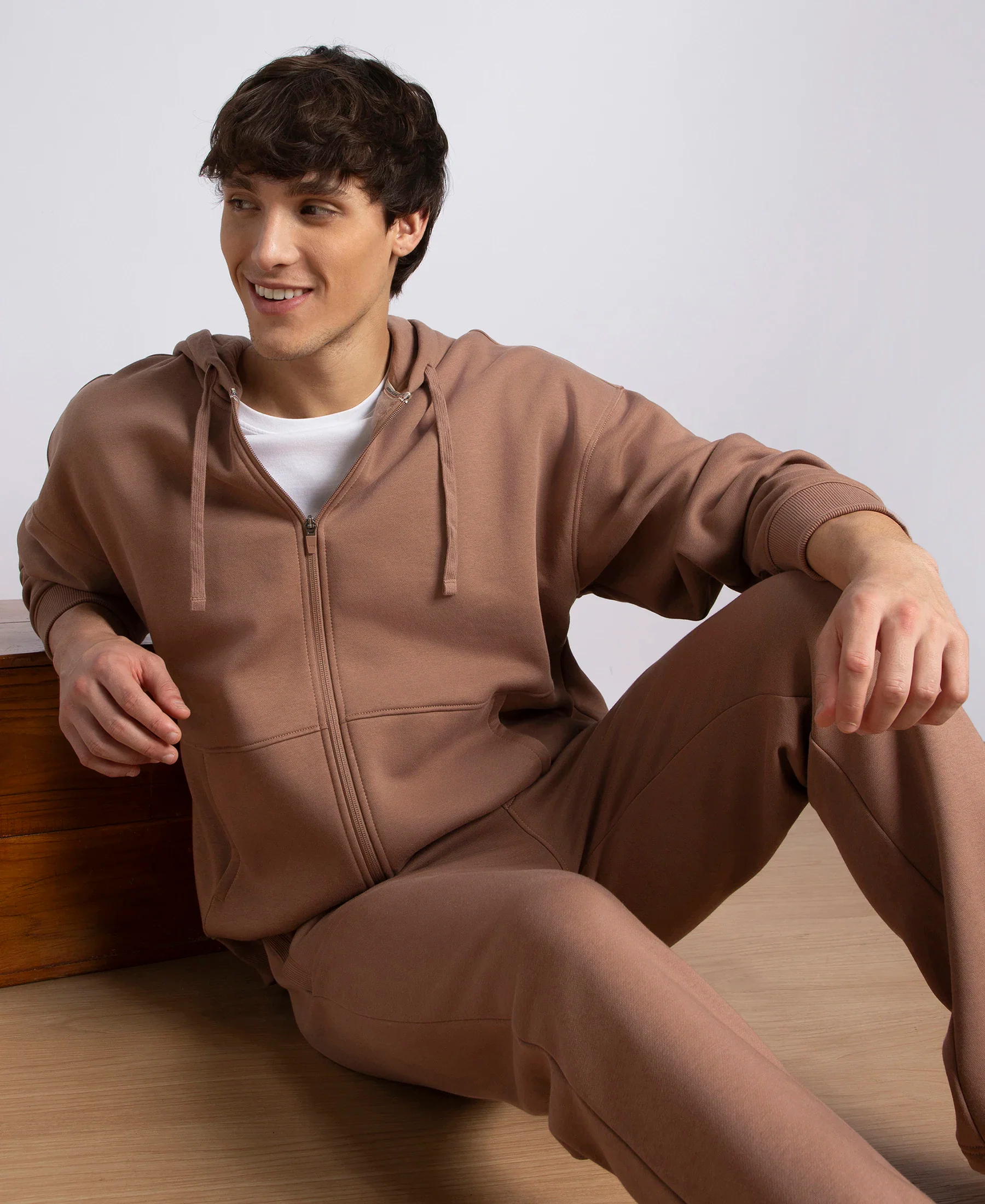 Oversized Super Combed Cotton Rich Fleece Jacket with StayWarm Technology - Brownie - Image 5