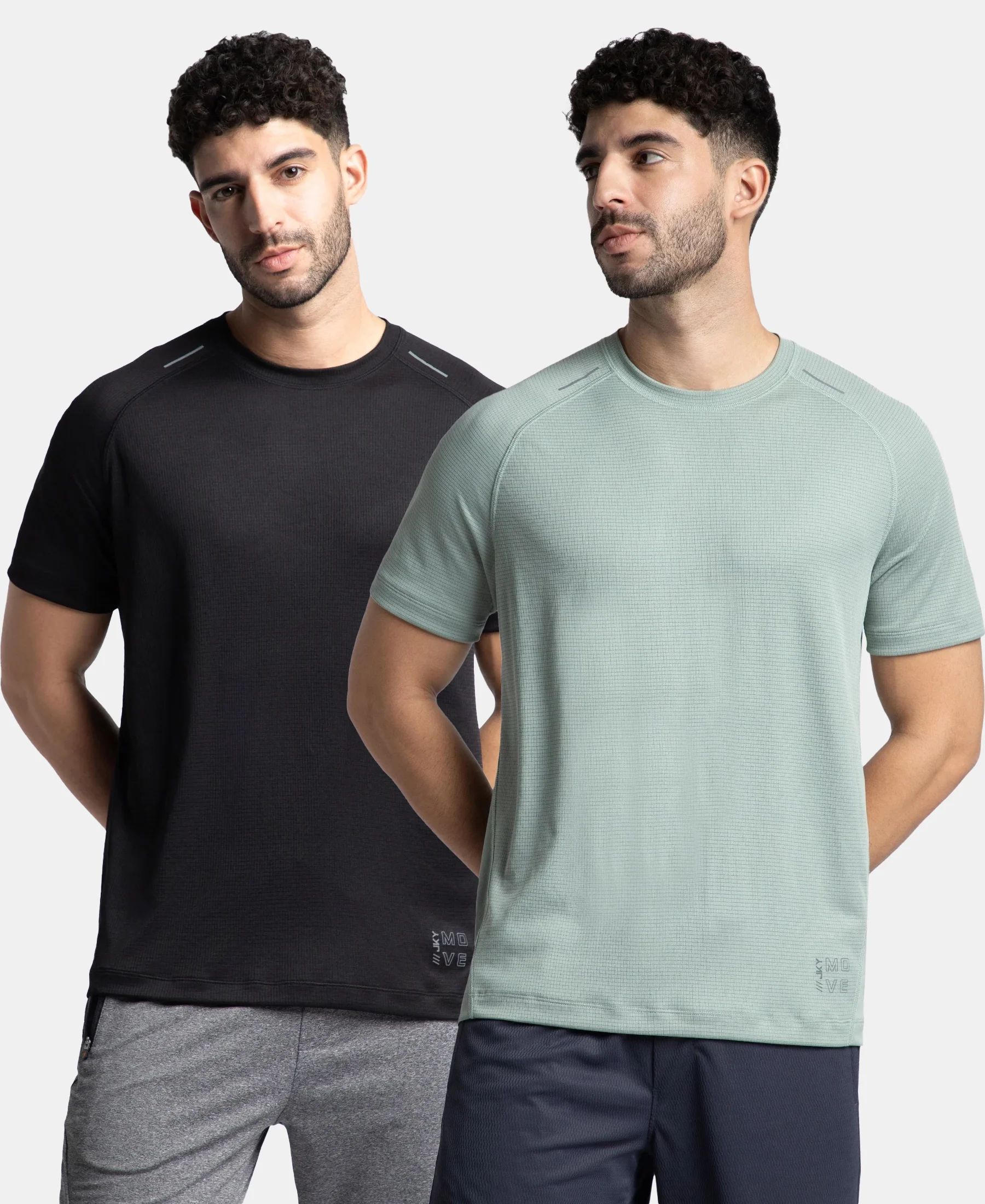 Pack of 2 Lightweight Microfiber Solid Round Neck Half Sleeve T-Shirt with Breathable Mesh - Iceberg Green & Black - Image 5