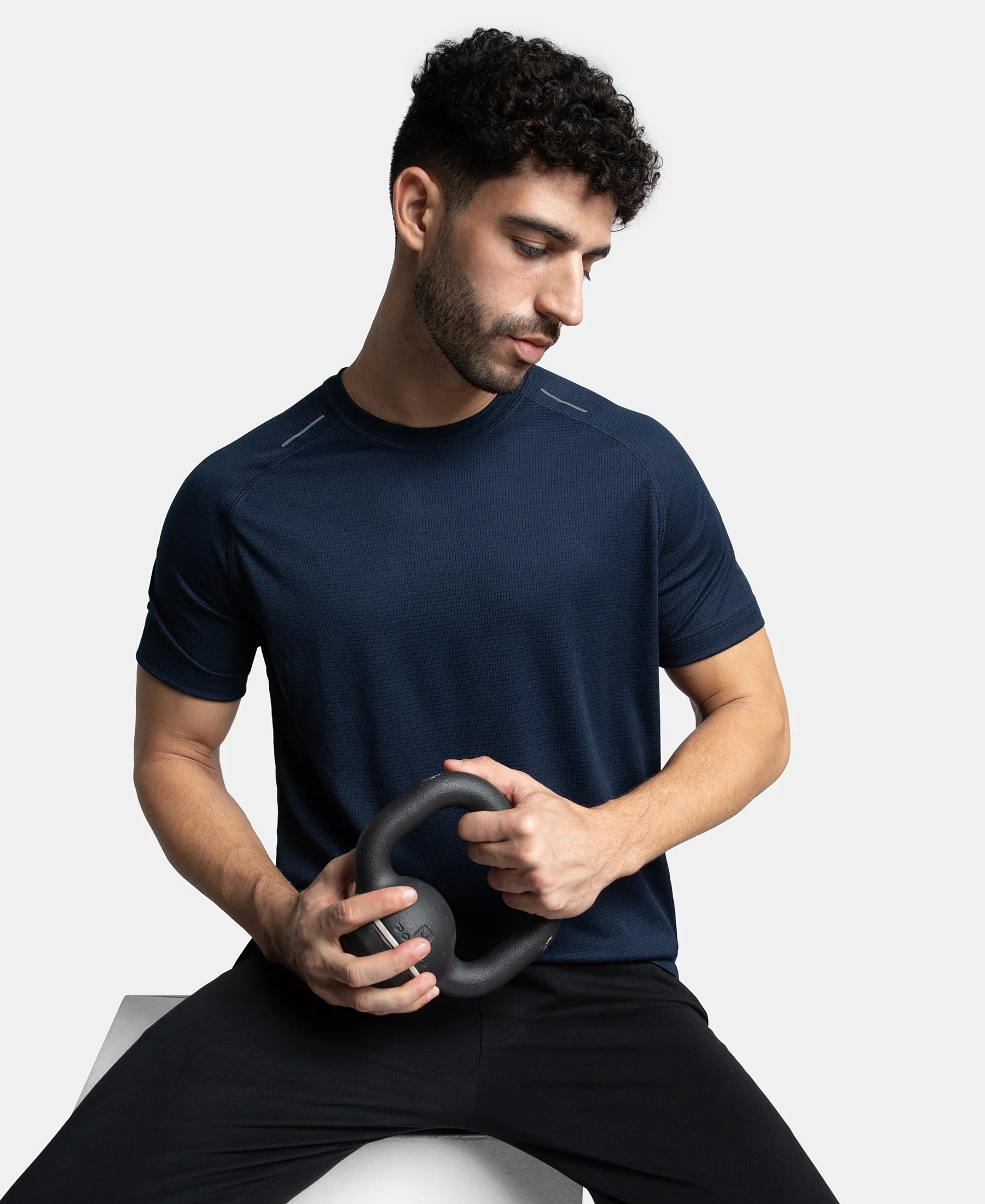 Pack of 2 Lightweight Microfiber Solid Round Neck Half Sleeve T-Shirt with Breathable Mesh - Navy & Black - Image 4