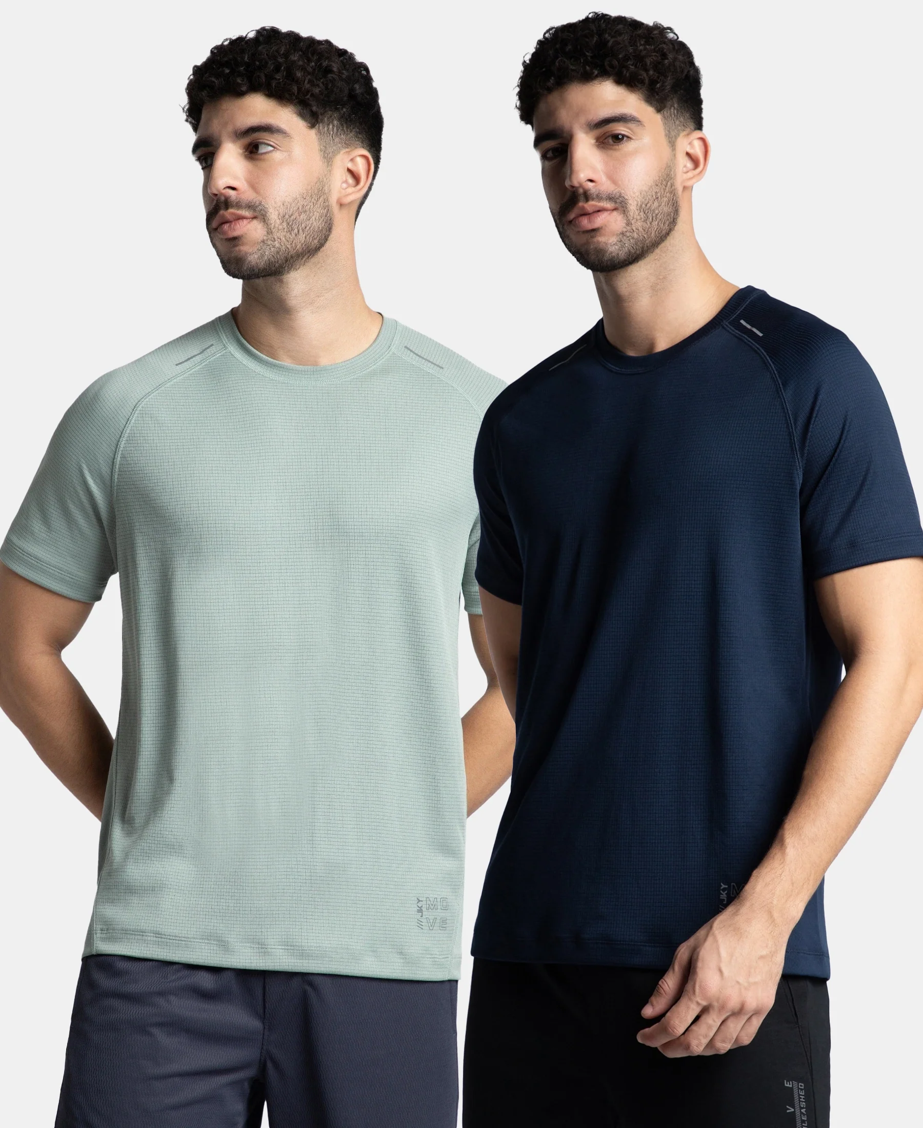Pack of 2 Lightweight Microfiber Solid Round Neck Half Sleeve T-Shirt with Breathable Mesh - Navy & Iceberg Green - Image 5