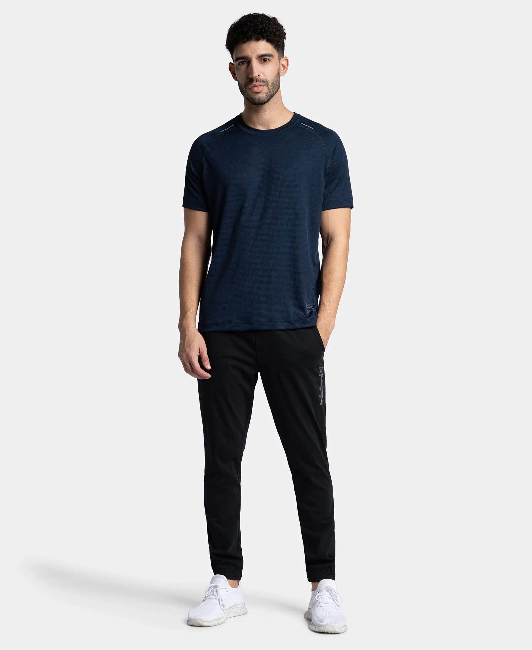 Pack of 2 Lightweight Microfiber Solid Round Neck Half Sleeve T-Shirt with Breathable Mesh - Navy & Black - Image 6