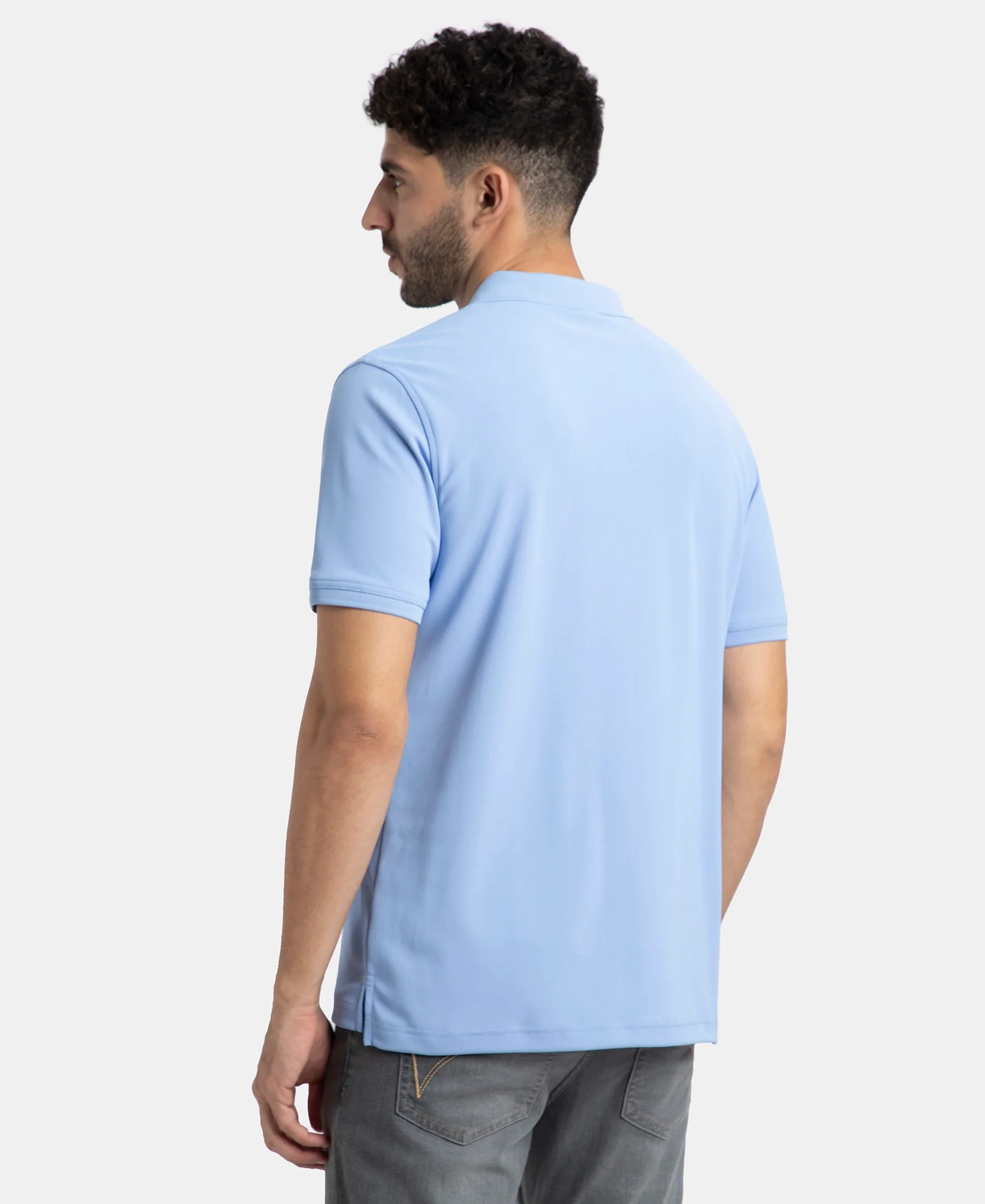Pack of 2 Microfiber Fabric Solid Half Sleeve Polo T-Shirt with StayDry & StayFresh Technology - White & Lt Blue - Image 3