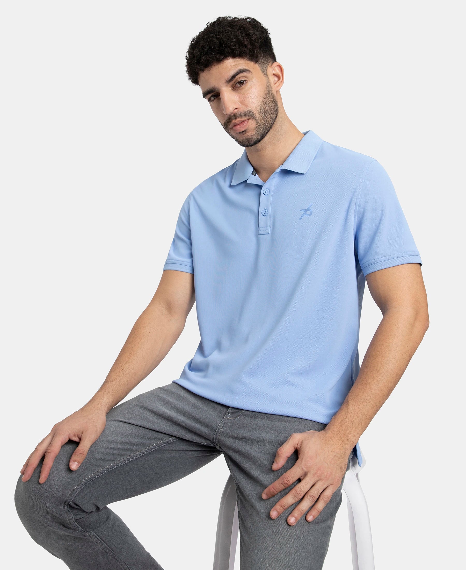 Pack of 2 Microfiber Fabric Solid Half Sleeve Polo T-Shirt with StayDry & StayFresh Technology - White & Lt Blue - Image 4