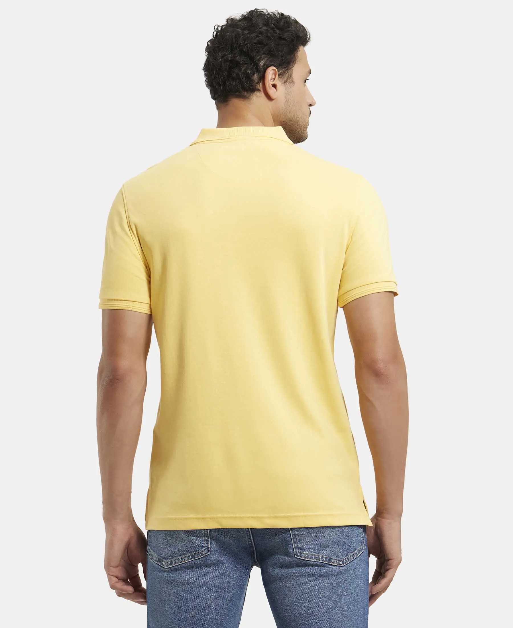 Pack of 2 Super Combed Cotton Rich Solid Half Sleeve Polo T-Shirt - Corn Silk & Black - Image 3