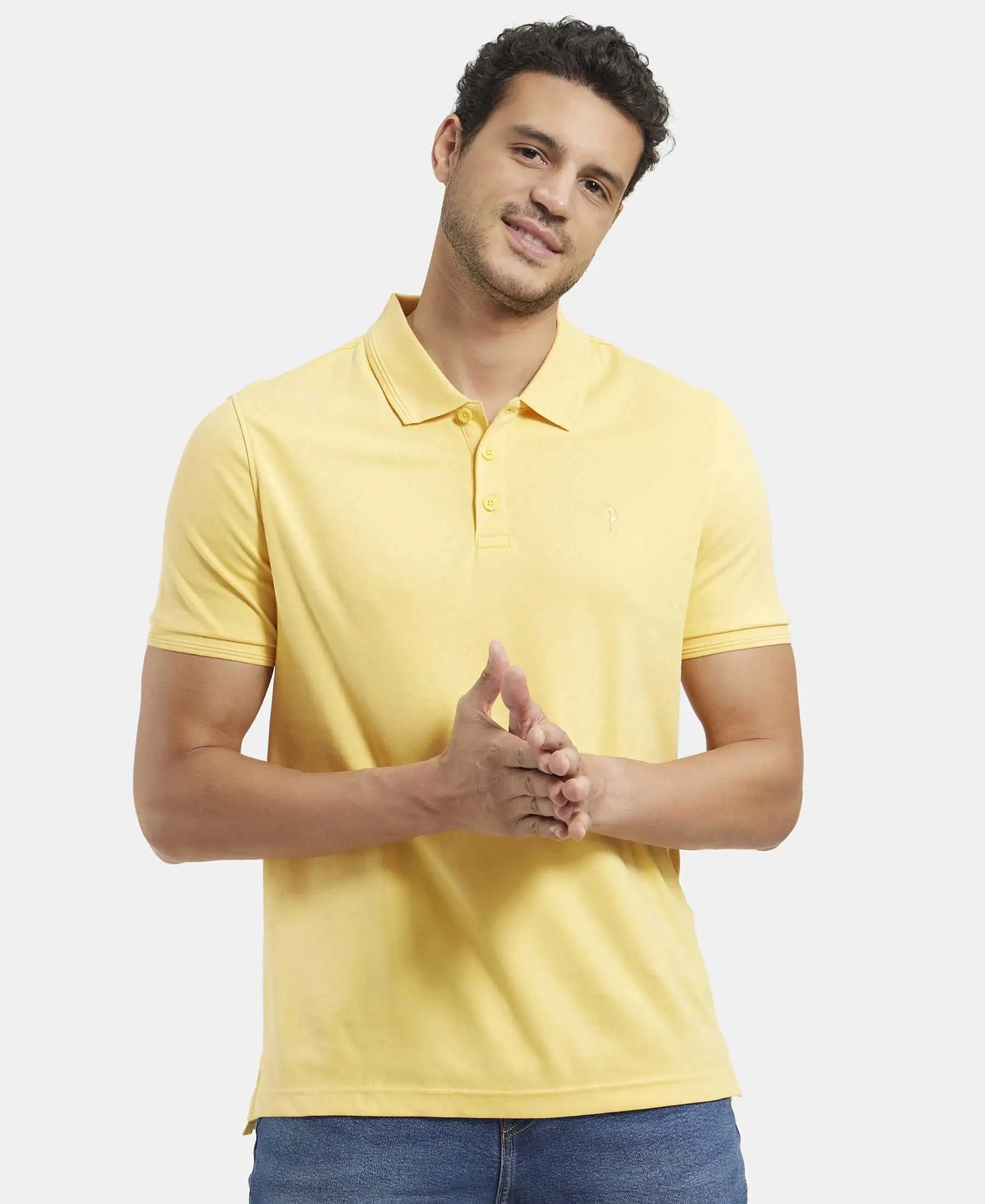 Pack of 2 Super Combed Cotton Rich Solid Half Sleeve Polo T-Shirt - Corn Silk & Black - Image 4