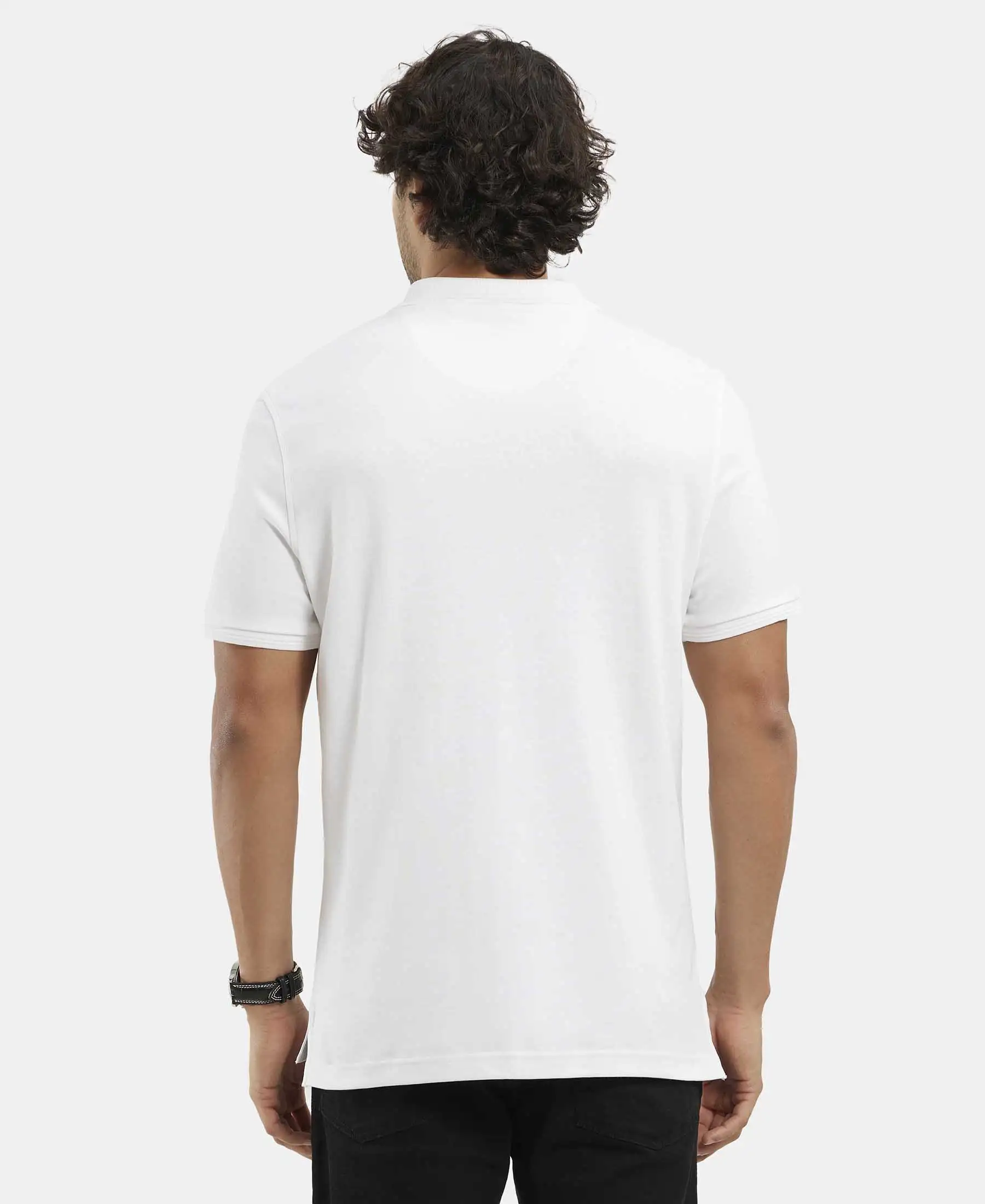 Pack of 2 Super Combed Cotton Rich Solid Half Sleeve Polo T-Shirt - White & Black - Image 3