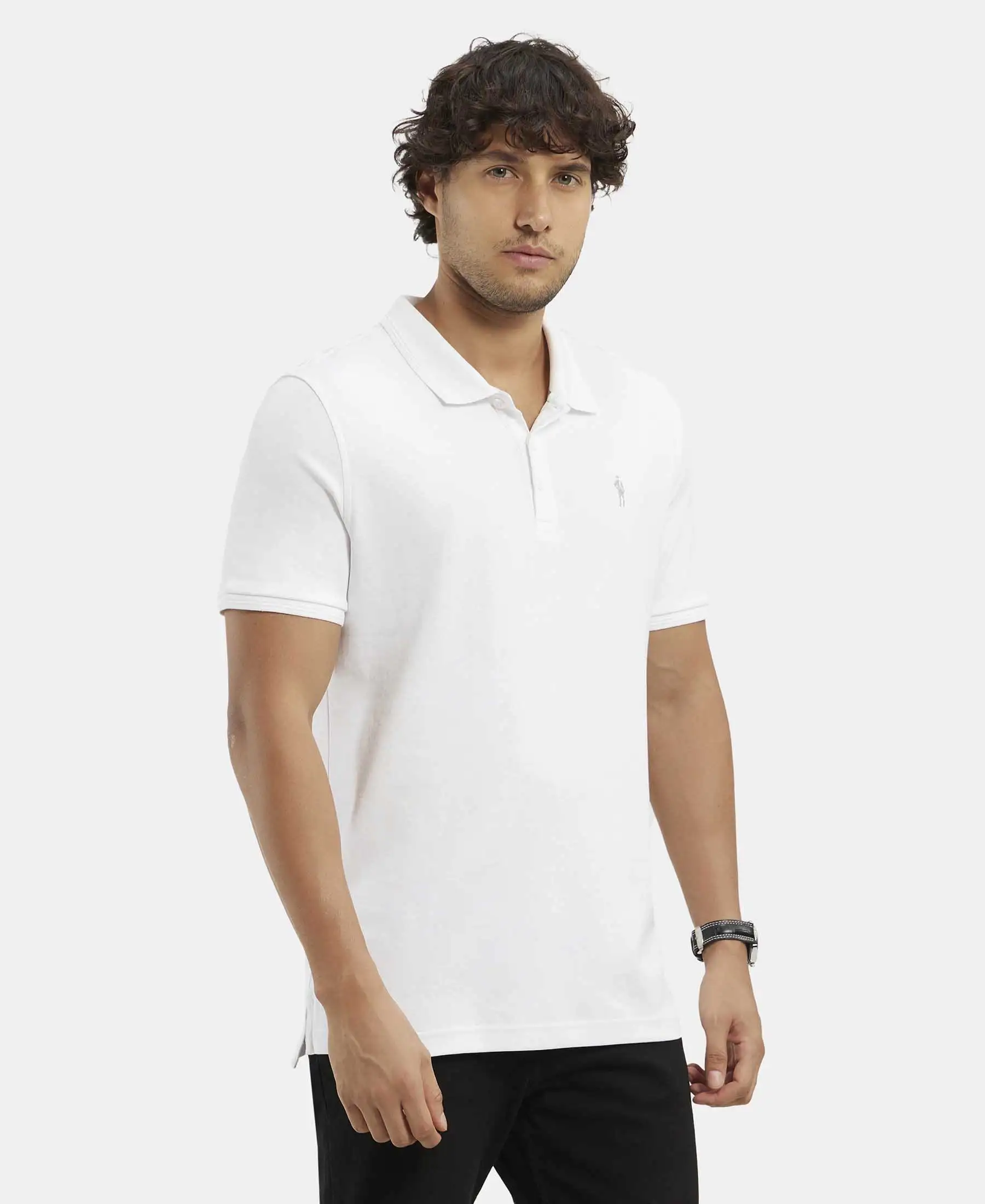 Pack of 2 Super Combed Cotton Rich Solid Half Sleeve Polo T-Shirt - White & Navy - Image 7