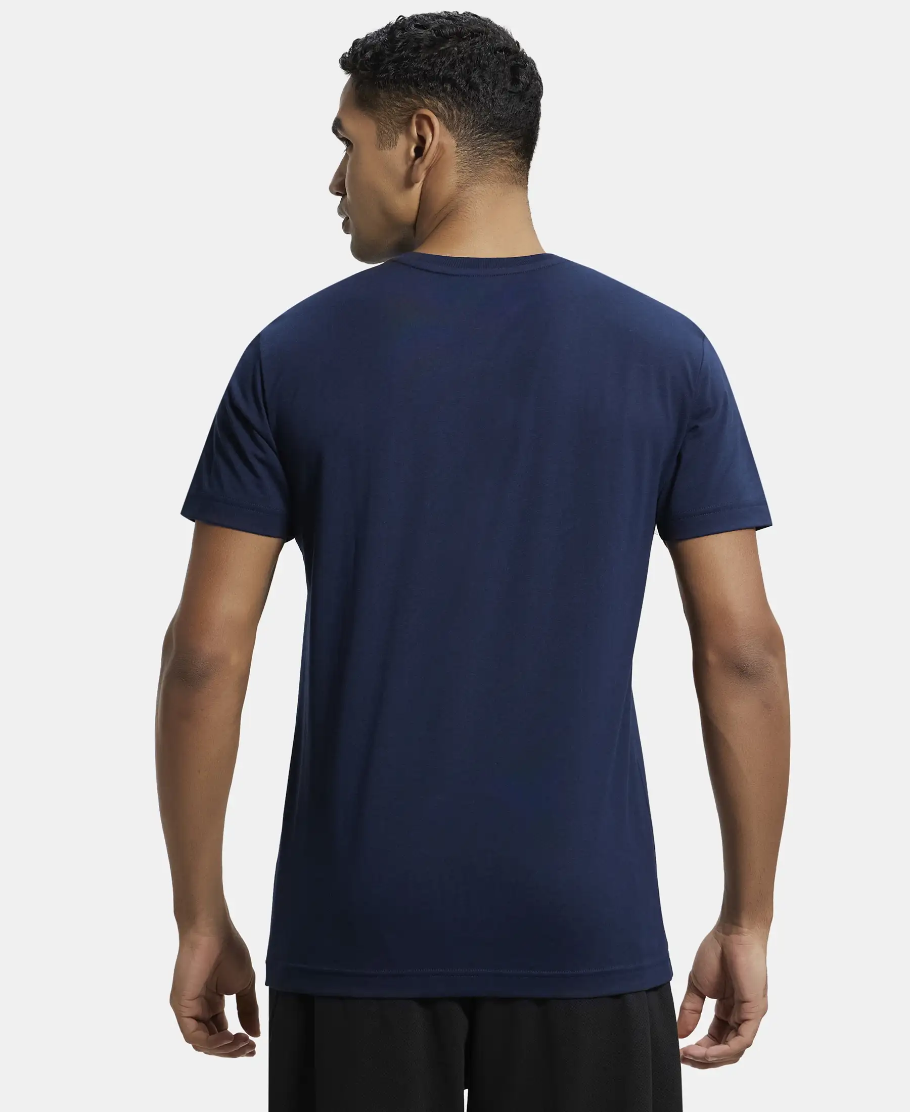 Pack of 2 Super Combed Cotton Rich Solid V Neck Half Sleeve T-Shirt - Black & Navy - Image 7